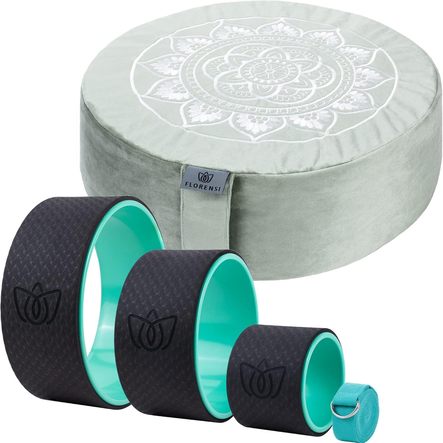 Florensi Yoga & Meditation Bundle | Sage Green Meditation Cushion & Yoga Wheel 3 Pack