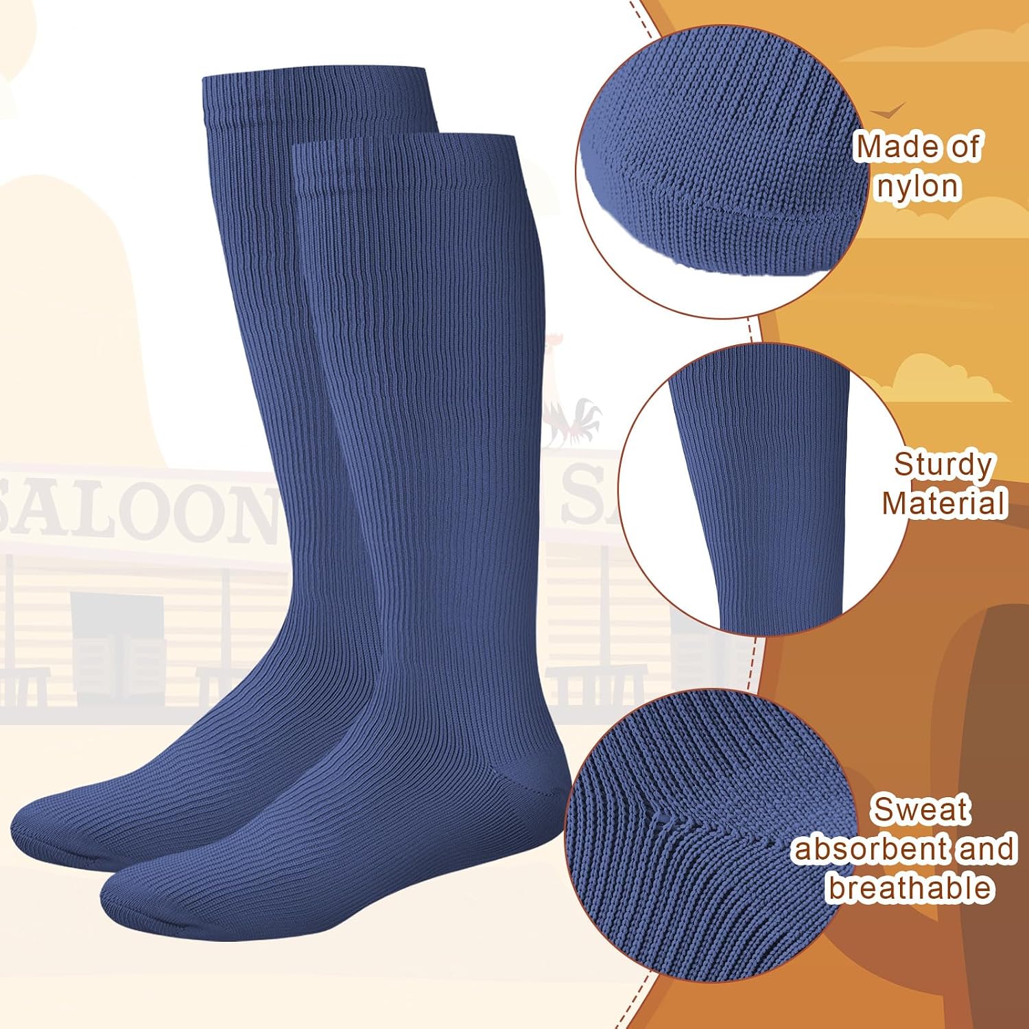 Toulite 6 Pairs Western Boot Socks over The Calf Dress Classic Boot Socks Mens for Valentines Gift