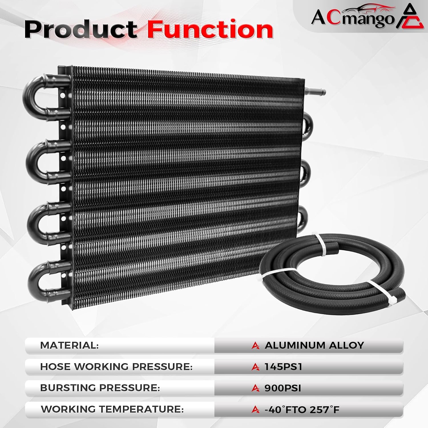 8 Pass Ultra-Cool Tube and Fin Transmission Cooler Universal 5/16" Oil Cooler Kit 405 Aluminium Black