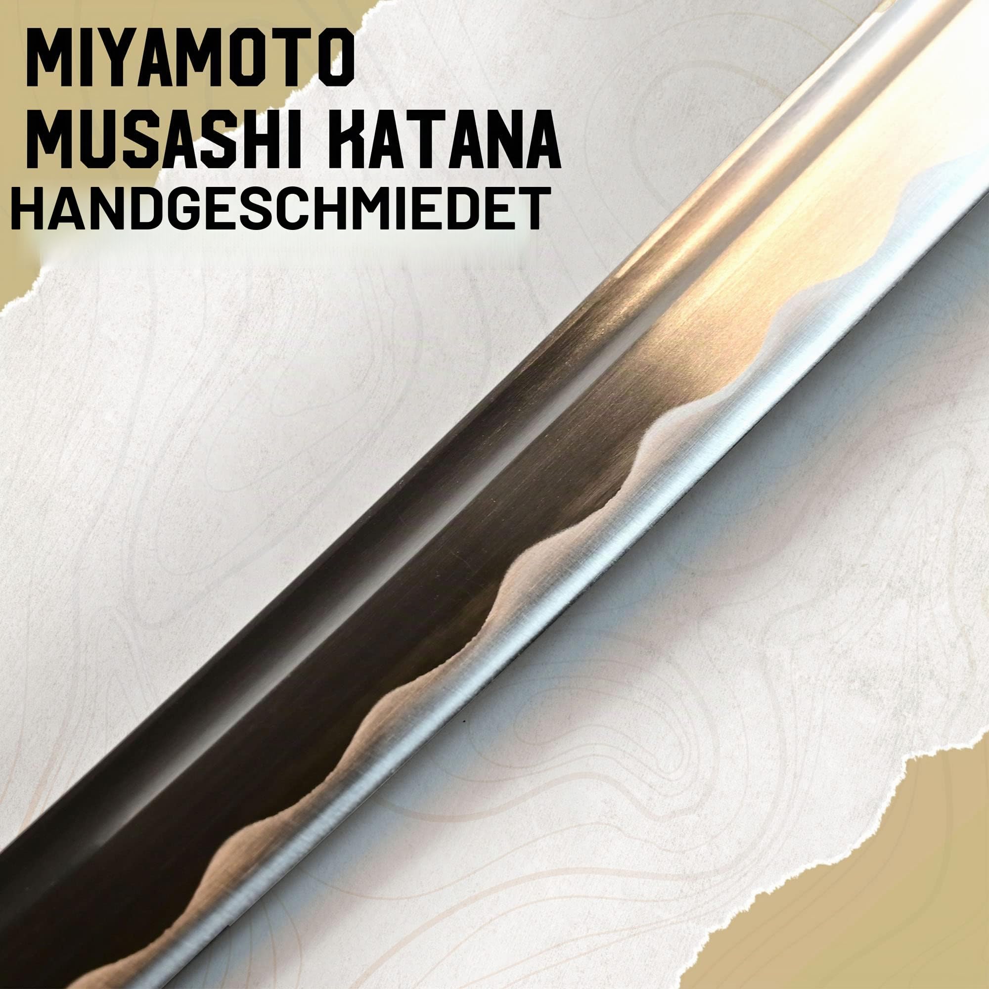 Miyamoto Musashi Katana – Japanisches Schwert, Samurai Schwerter echt, Shogun, Schwert Metall mit Scheide 113cm, Samurai Deko