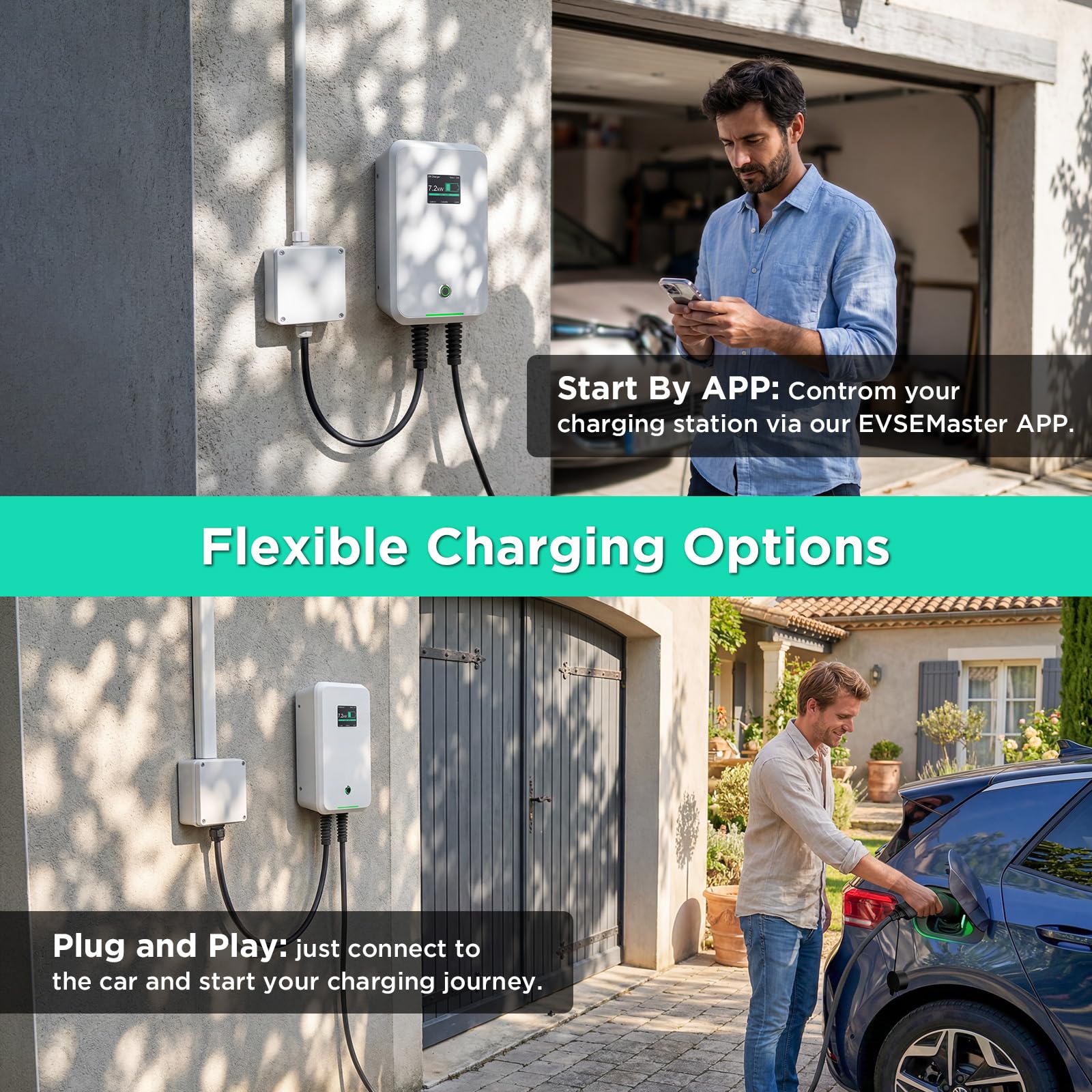 Morec Borne de Recharge Véhicules Électrique Type 2 32A 7KW 6M avec APP Prend en Charge la Connexion Standard Bluetooth et WiFi pour la Station de Charge, IEC 62196-2 Standard, RCD Type B