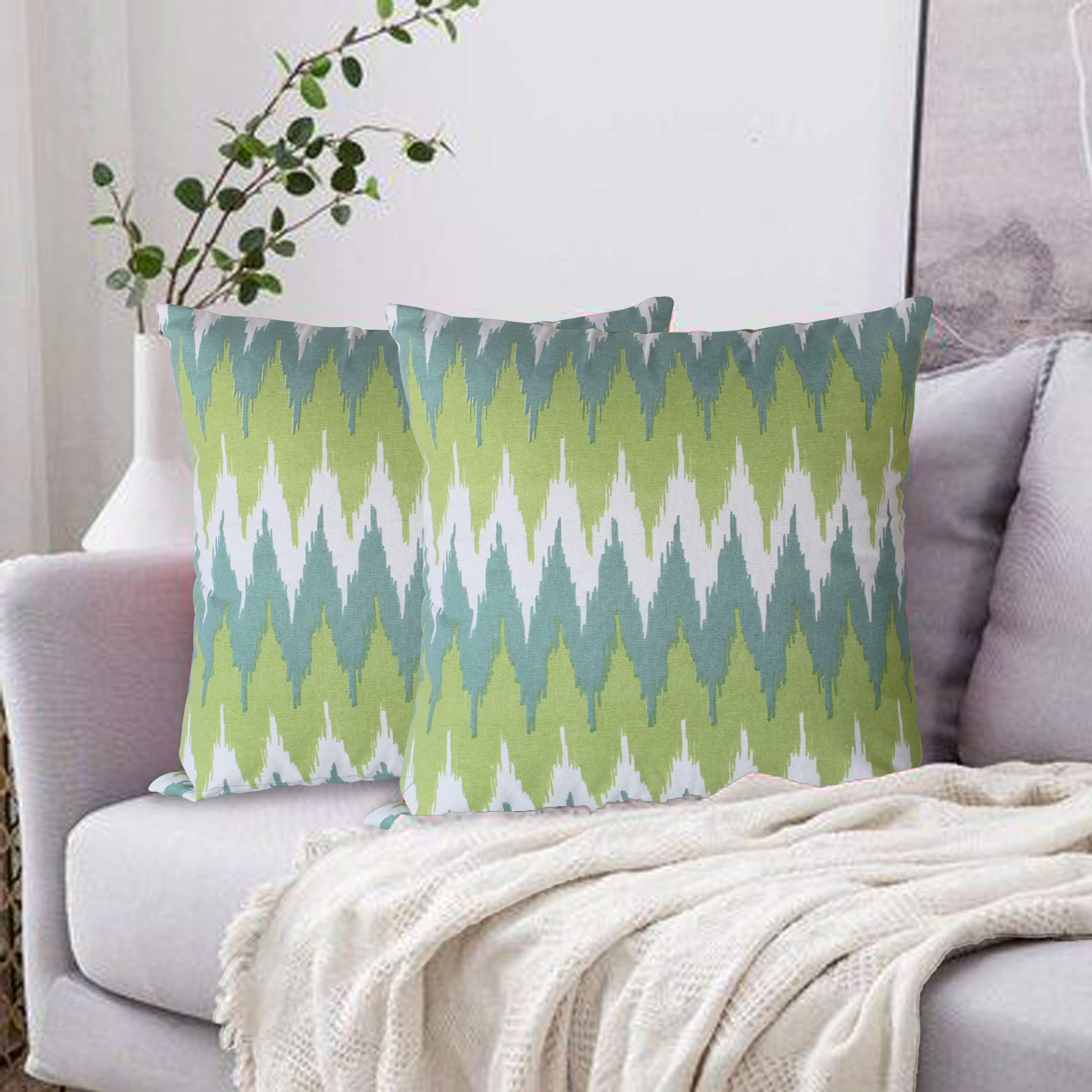 Dekor World2 Piece Small Cotton Printed Ternion Collection Cushion Cover-for Living Room and Bedroom (Green, Regular: 40x40cm or 16x16 Inches)