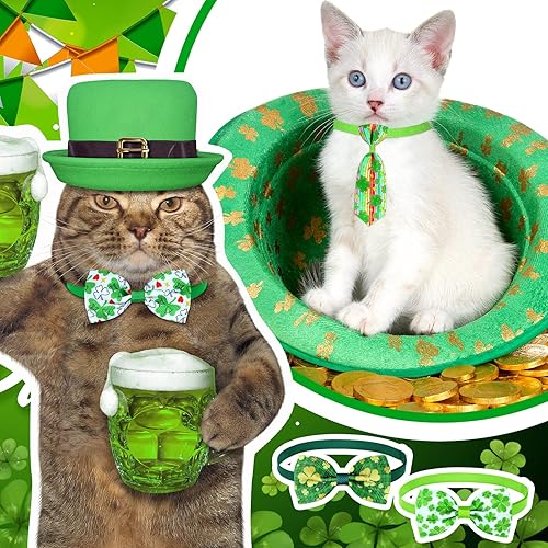 Miniatura 6 de Juego de 120 corbatines para perro del día de San Patricio, incluye 60 corbatas para perros y 60 corbatines de trébol verde para corbatín ajustables