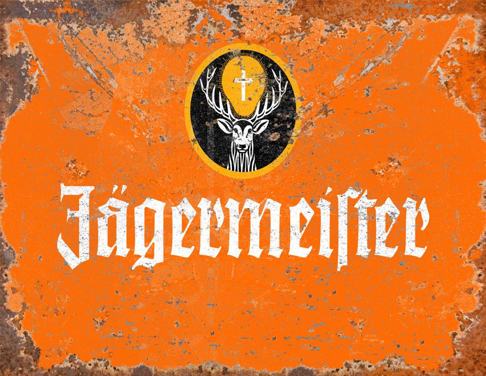 Bigbazza Orange Vintage Advertising Wall Tin Plaque 20X15cm - Pub Shed Bar Man Cave Home Bedroom Office Kitchen Gift Metal Sign - Retro Jägermeister German Alcohol Drink Bomb Jager Rusty Style