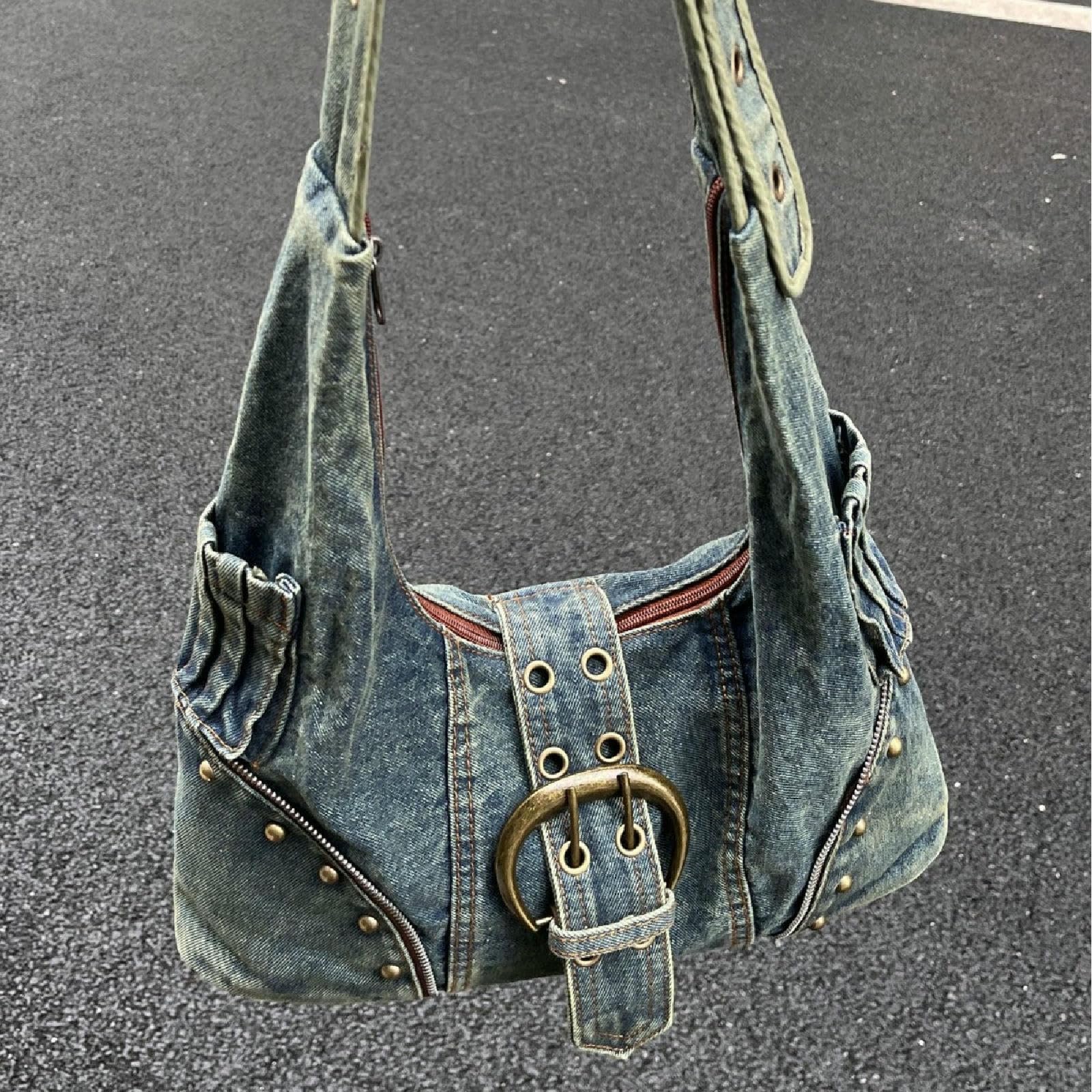 Borsa A Tracolla Tote in Denim di Grande capacità da Donna-Blu