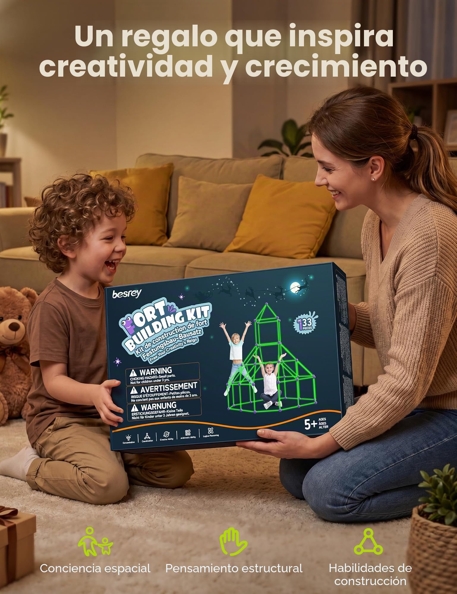 besrey 133 piezas de construcción de cuevas para niños, set de construcción de cuevas, cueva para niños, juguete de construcción creativa para interior y exterior, tienda de juegos DIY, juguete de