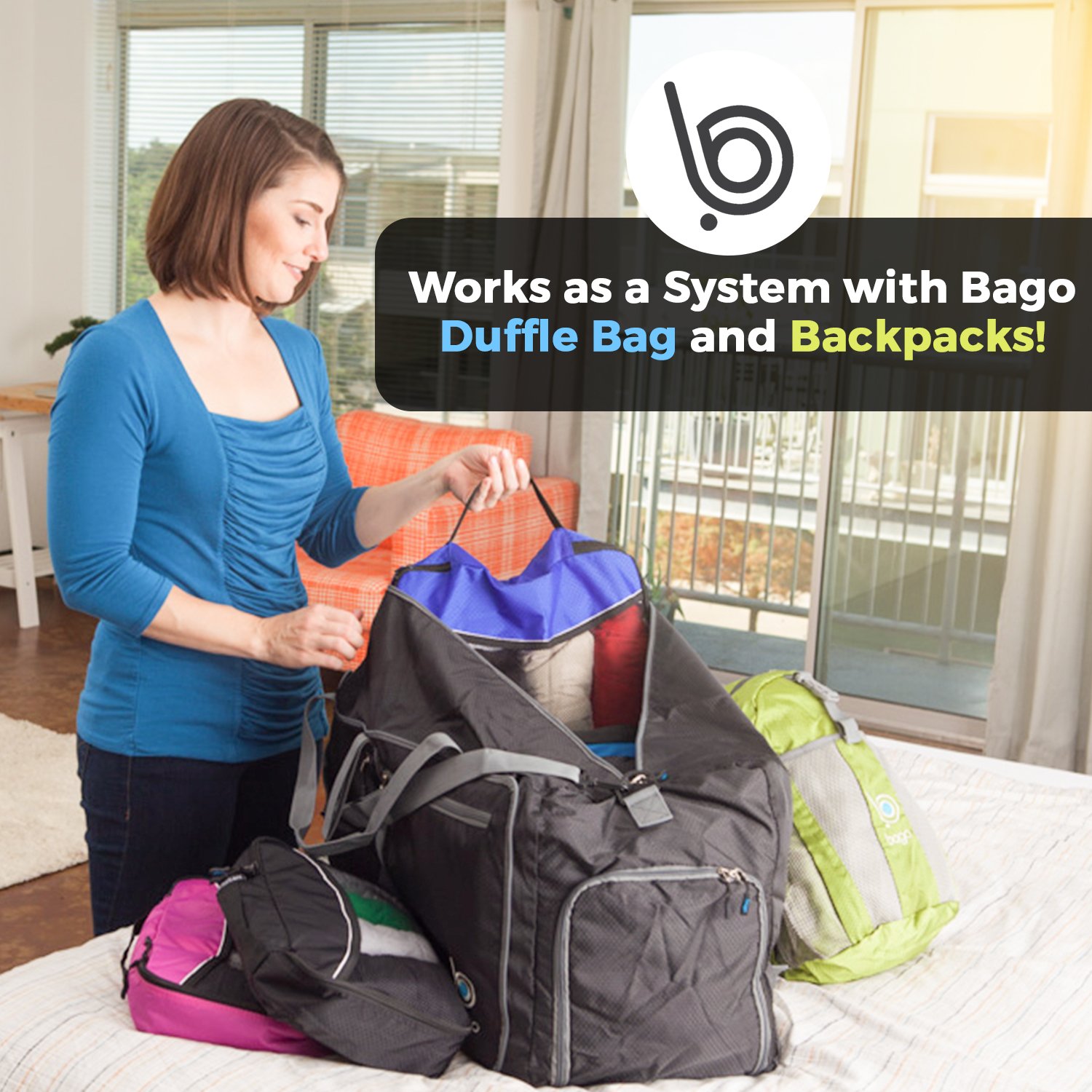 Bago Packing Cubes for Suitcases & Travel Bags - 8Pcs Luggage & Suitcase Organizer Bags Set - Compression Packing Cubes for Travel Organizer - 5 Cubes plus 3 Sealed ZipBags (Black)