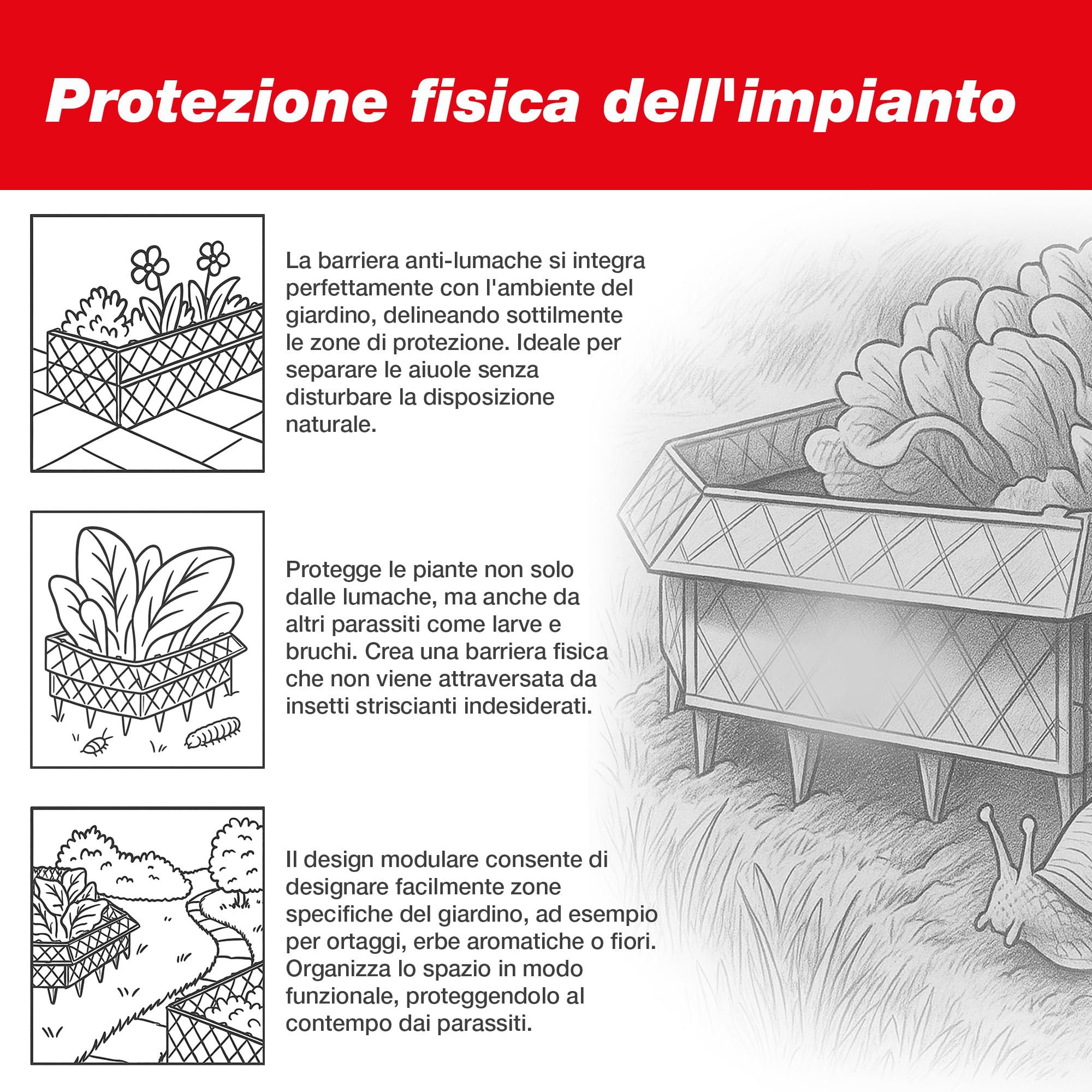 SWISSINNO Recinzione anti-lumache – Set completo da 2 m con angoli flessibili e pinza – Protezione per orto e aiuole – Modulare e resistente