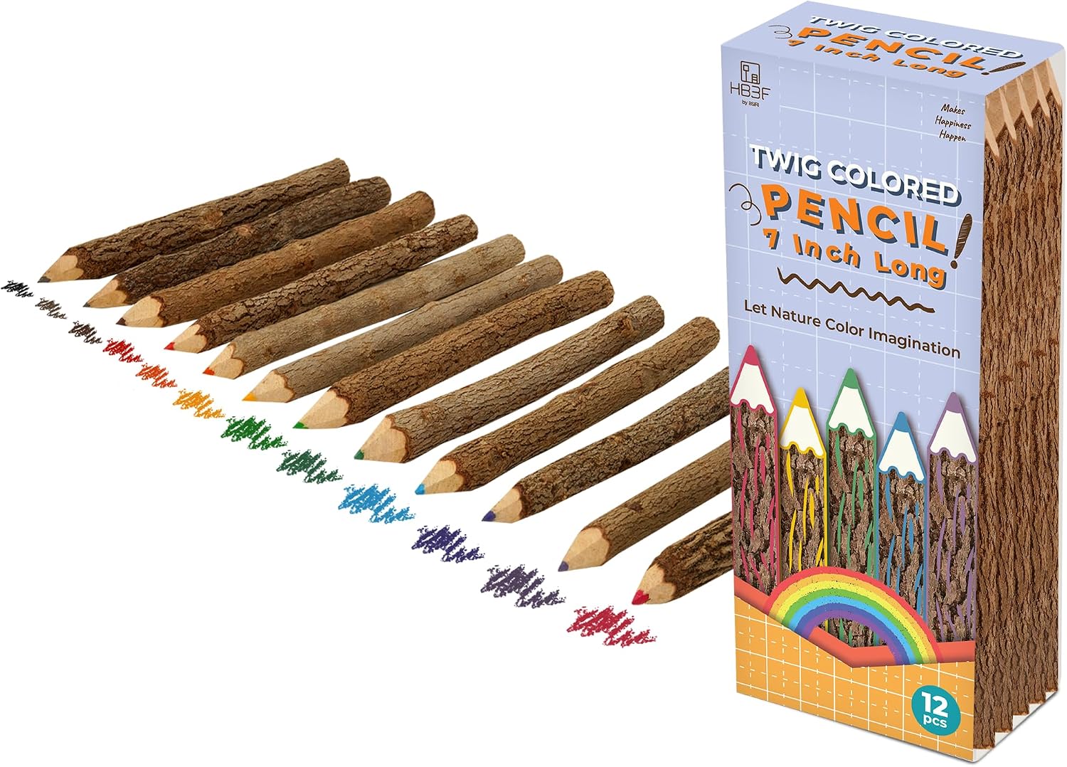 BSIRI Bark 7 Inch Colors Pencils Set Assorted-Stick Twig of Wood Pencils Outdoor Colored Wooden Pencil Tree for Child Camping Decorations Color Wood, Color Pencils for Adult Wedding Decorations