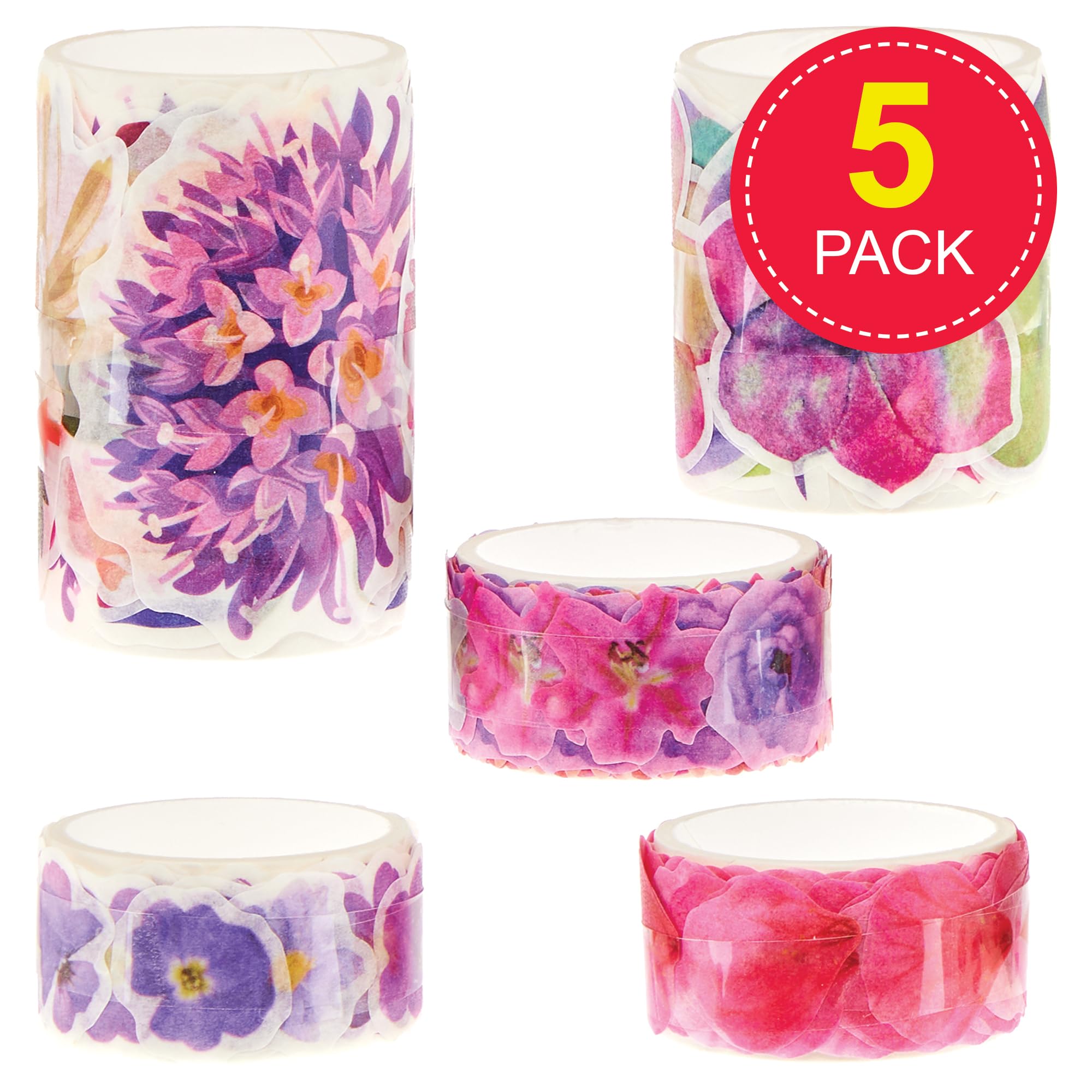 Baker Ross FN197 Paper Flowers Tape - Pack of 5, Scrapbook Stickers, Floral Stickers for Decorations, Multicolour, 2.2cm, 4.3cm, 5.8cm - Image 2