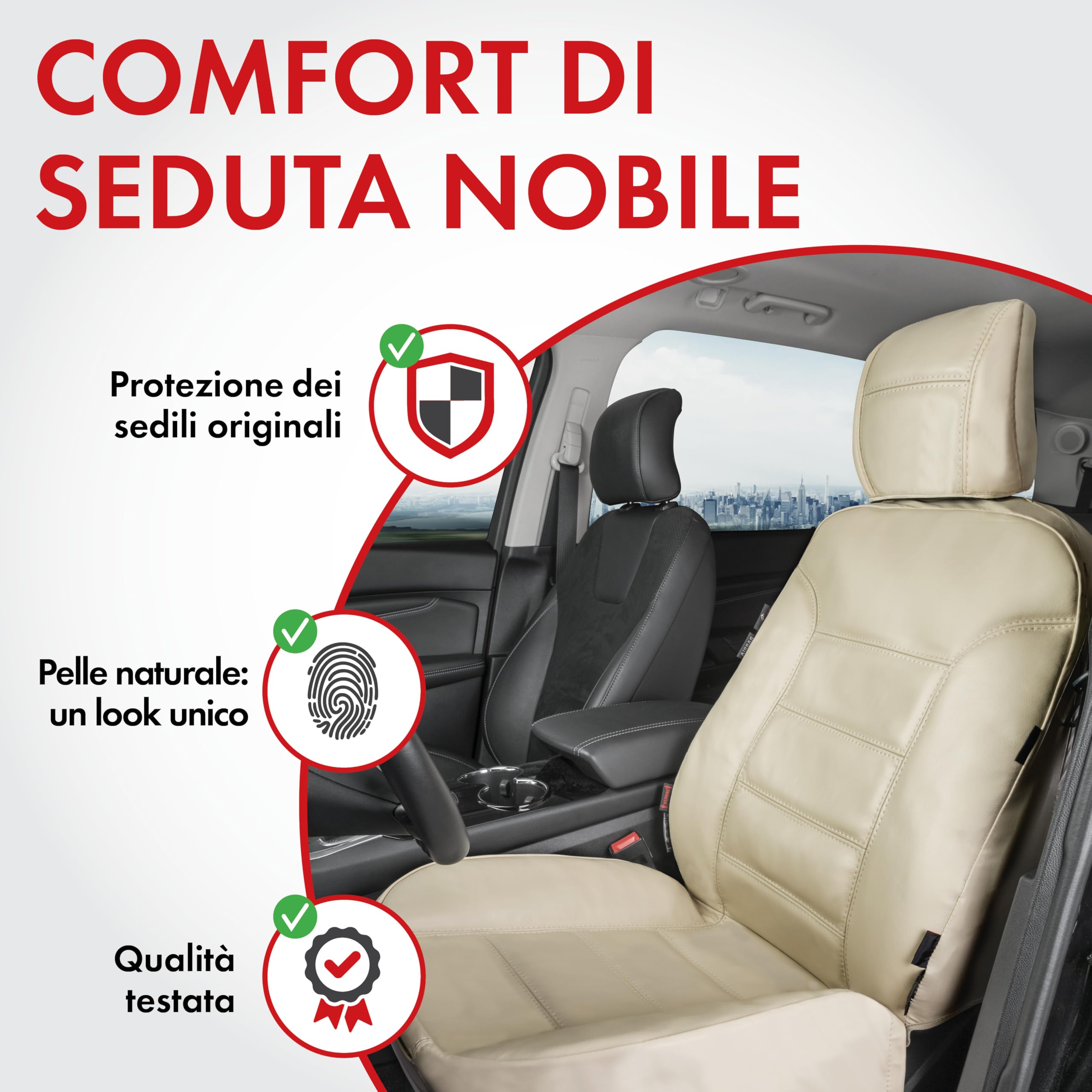 Walser coprisedile auto Billy in vera pelle, copertura in pelle di alta qualità, coprisedile in vera cuoio in misura universale beige 19636