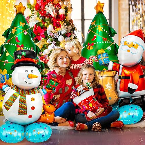 Miniatura 4 de Globos de Mylar de Navidad, gigantes y grandes, 8 piezas de Papá Noel, muñeco de nieve, árbol de Navidad, caja de regalo, globo de aluminio para