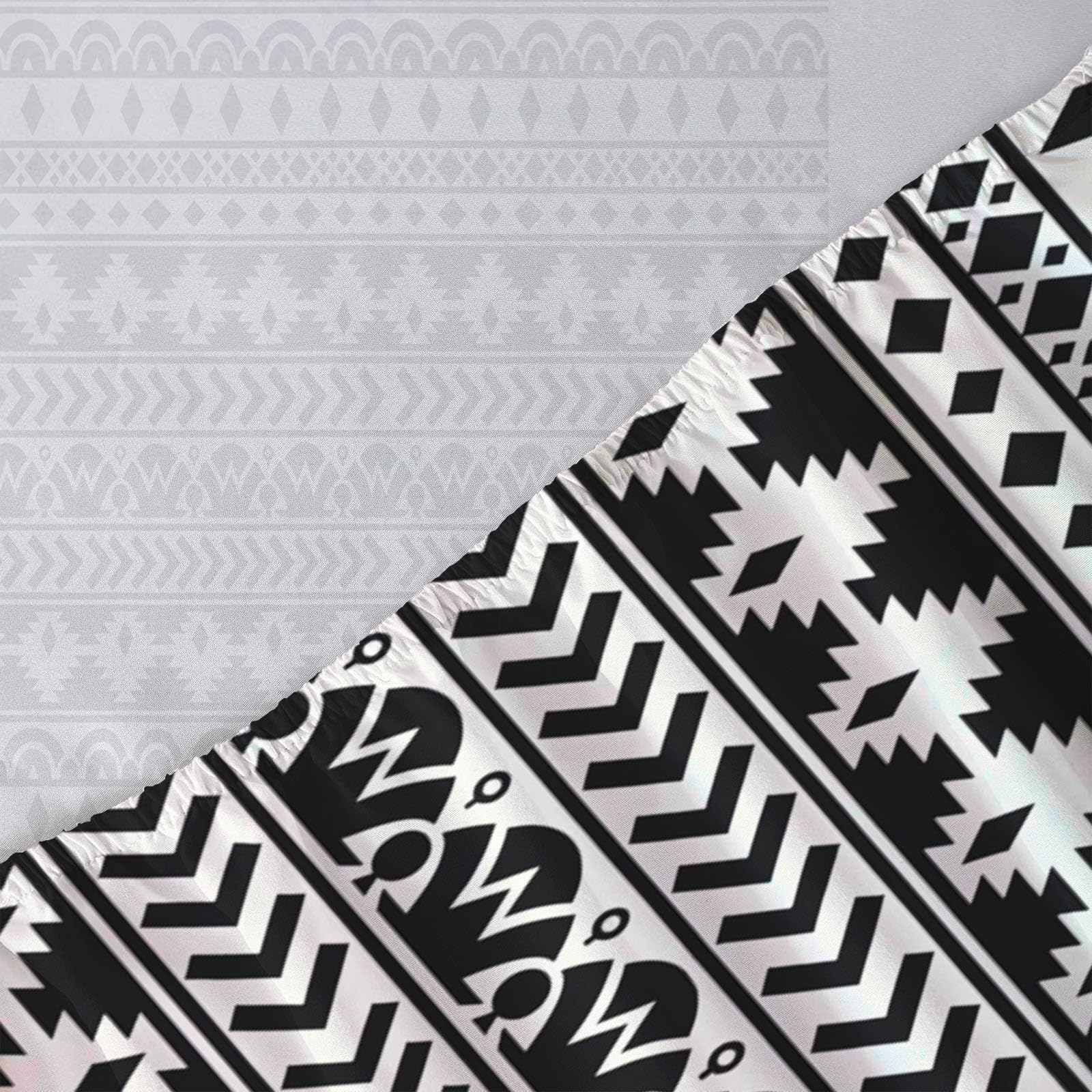 Sábanas 200X190/200Cm - Juego De Sábanas 3 Piezas Estampadas Geométrico De Diamante - Microfibra Suave Transpirable - Sábana Bajera Ajustable - Ropa De Cama Bohemio Tradicional (Blanco Y Negro)