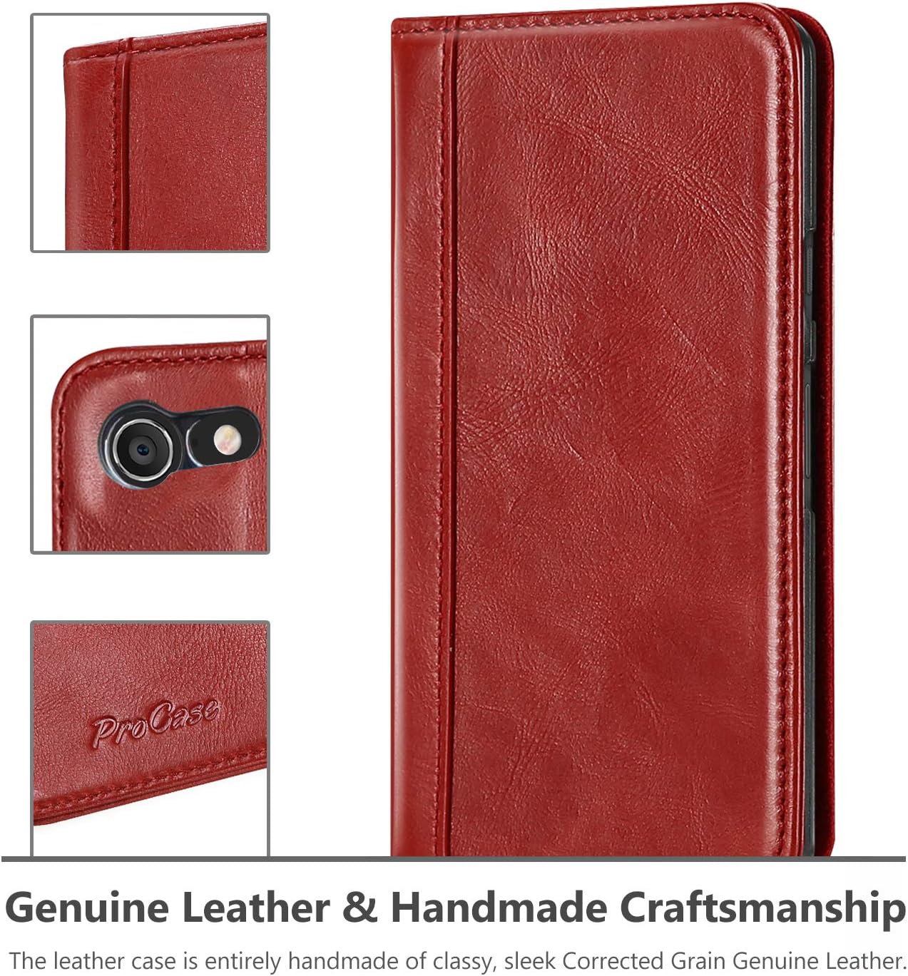 ProCase Genuine Leather Case for Pixel 3 XL, Vintage Wallet Folding Flip Case with Kickstand Card Holder Protective Cover for Google Pixel 3XL (2018 Release) -Red