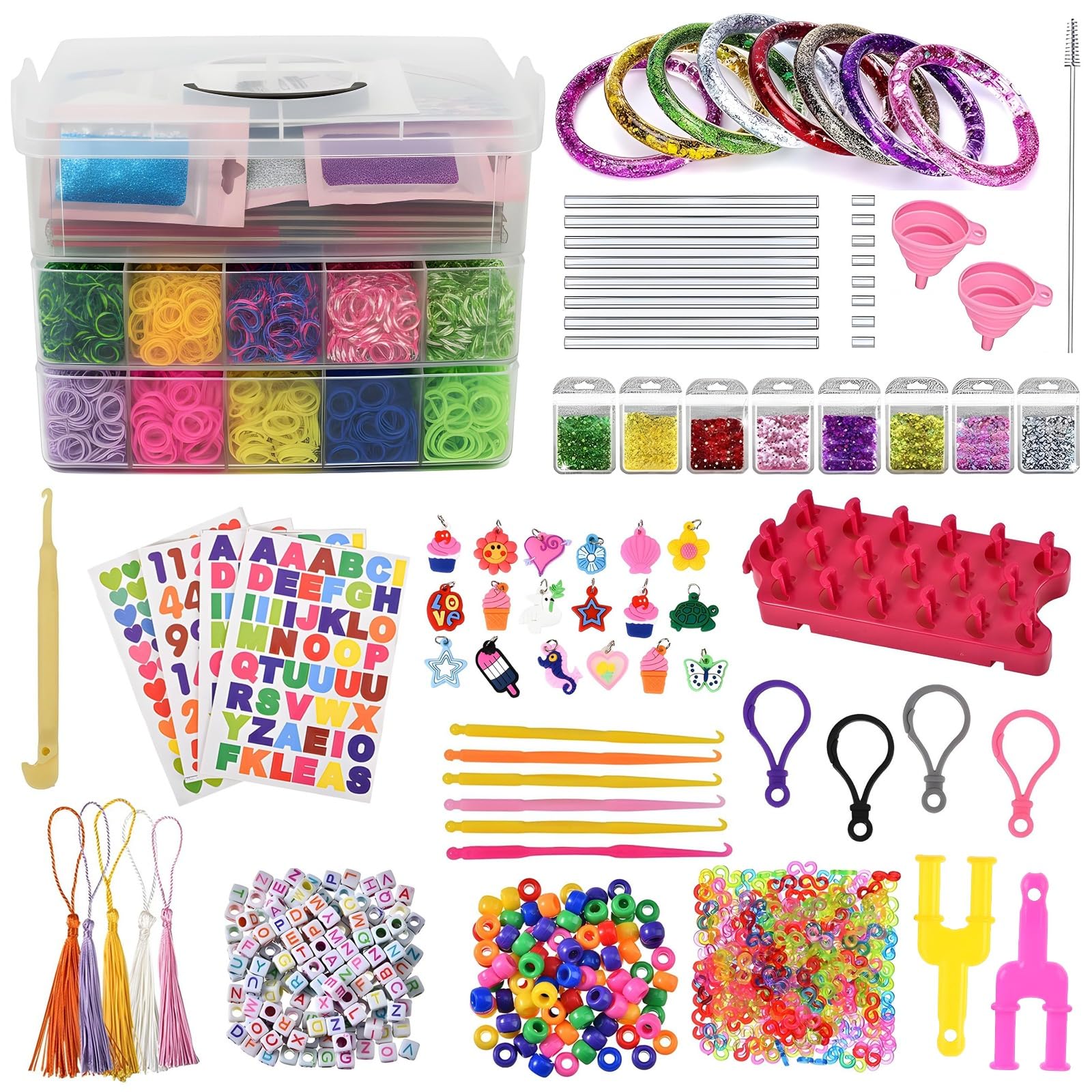 Daskid Girls Multi Color 2 In 1 Loom Band Bracelet Making Kit For Kids – Diy Jewelry Craft Kit With Rubber Bands, Beads, Charms & Tools – Friendship Bracelet Maker Set For Boys (Multi-Color Box)