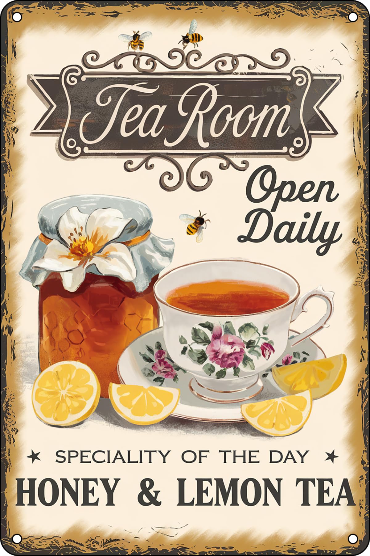 Kwqdozf As Pic Tea Room Honey Lemon Tea Vintage Metal Tin Signs For Tea Room Cafe Pub Kitc
