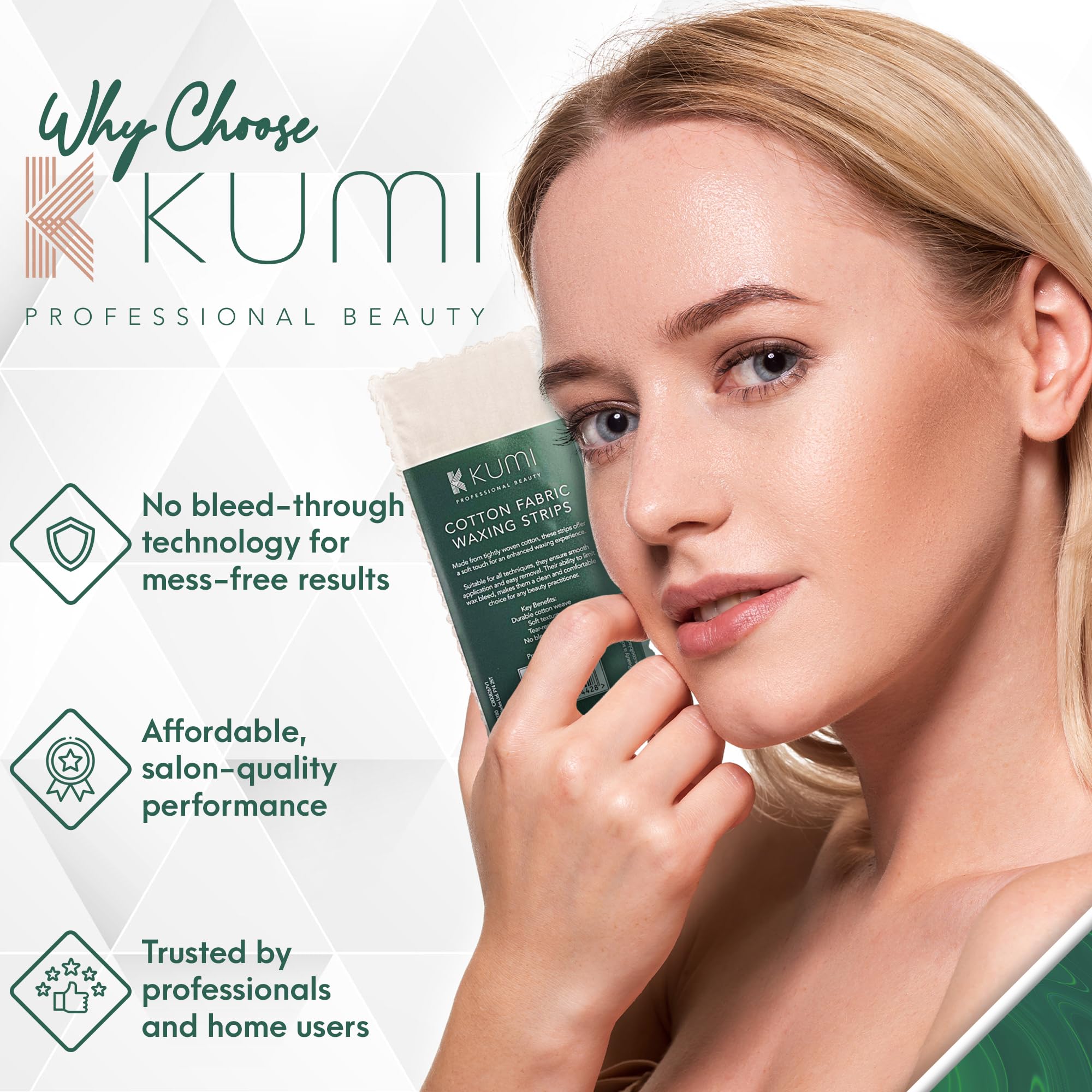 Kumi Stoffwachsstreifen 200 Stück - Professionelle Wachsstreifen, Perfekt für Weich- & Cremewachs, Große Abdeckung für Rücken, Arme, Beine & Körper, Reißfest, Kein Durchbluten, Langlebige
