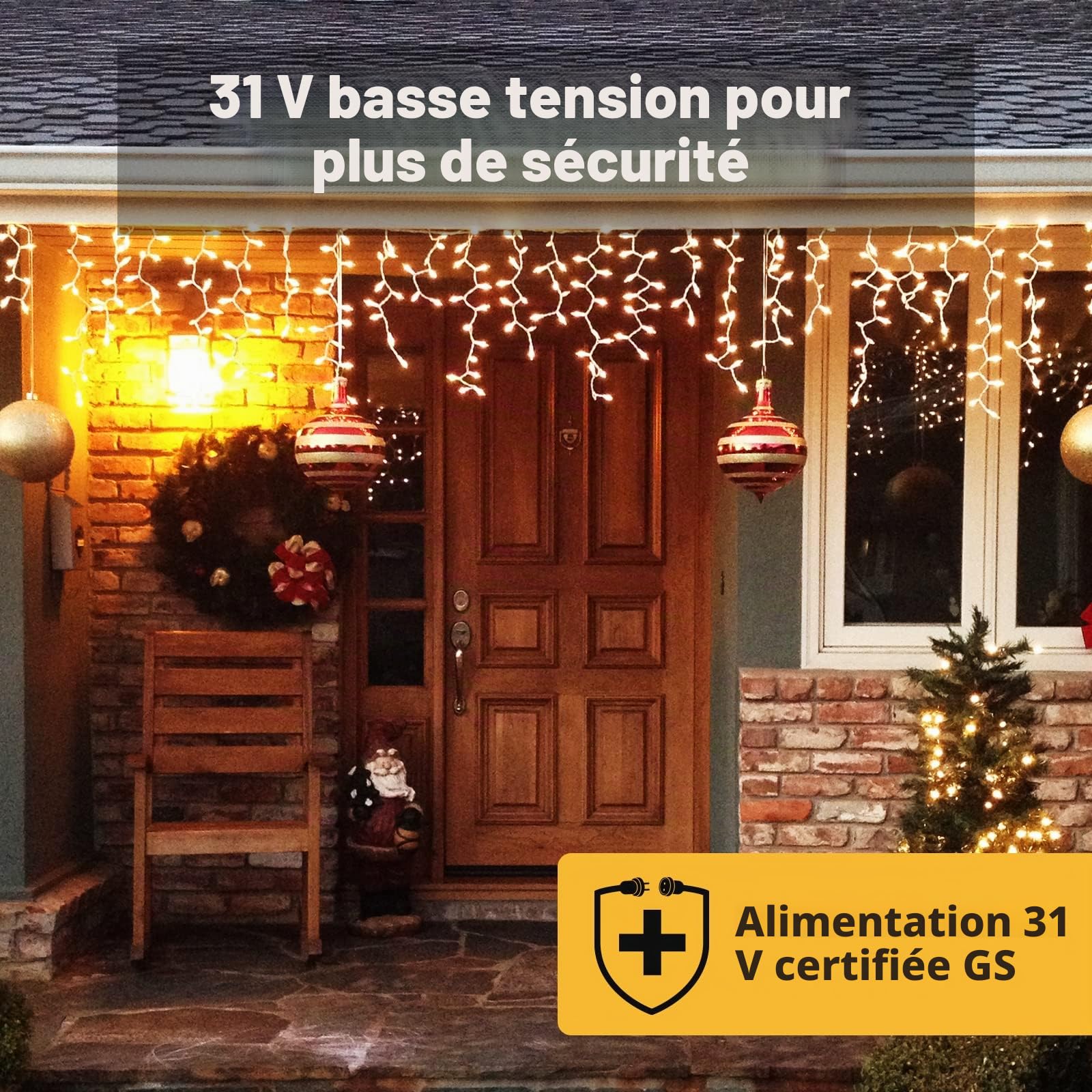 SALCAR Rideau de Lumières LED Pluie de Glace Extérieur, 10m 400 LEDs Rideau Lumineux Intérieur Noël avec 8 Modes, Timer et Mémoire, Imperméable Décorations pour Balcon Pavillon, Blanc chaud
