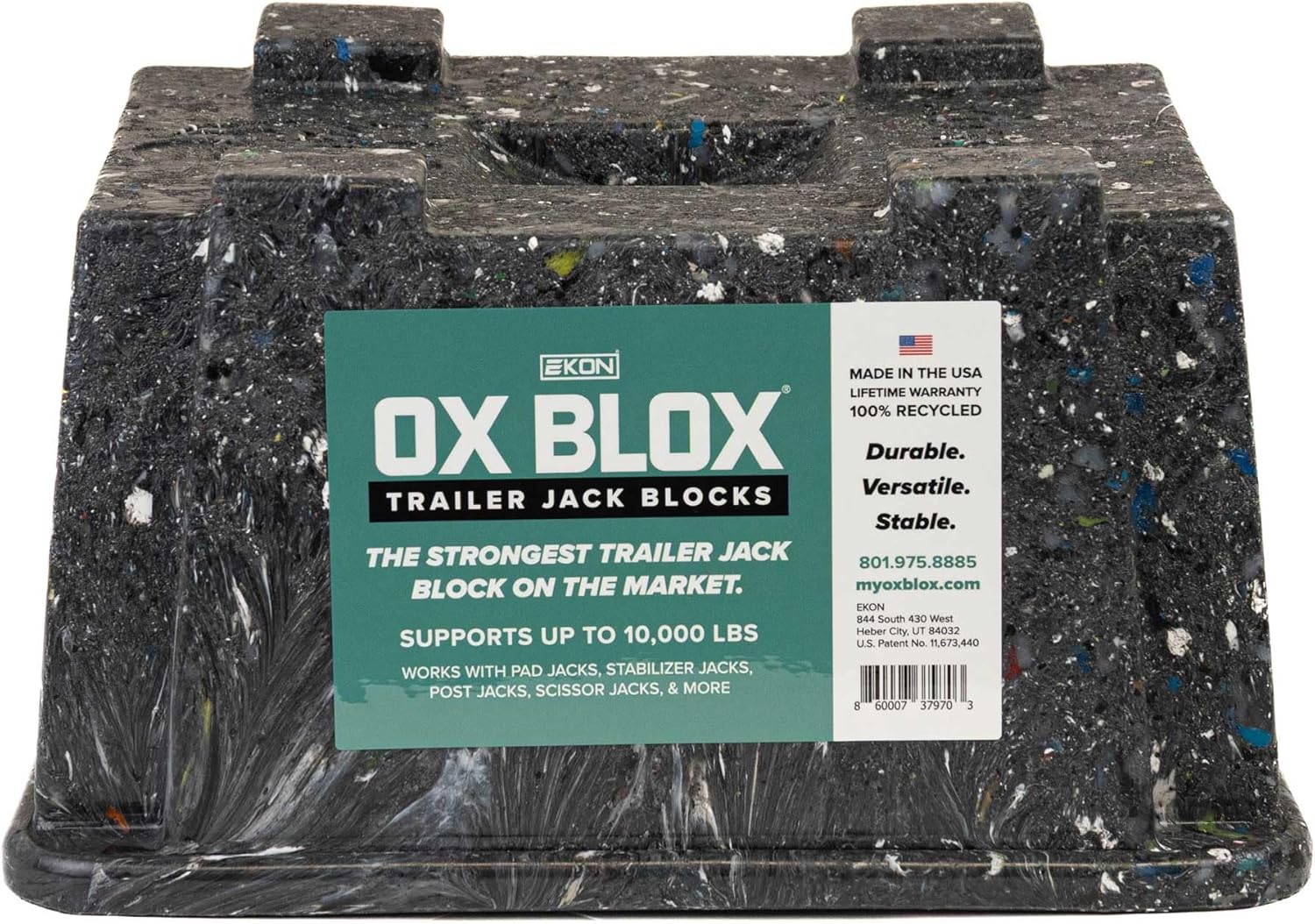 OX BLOX Heavy Duty Trailer Jack Block - Made in USA - 10,000 lbs. Capacity - Super Strong and Durable - 100% Recycled Plastic RV Jack Blocks - Trailers & Camper Essentials
