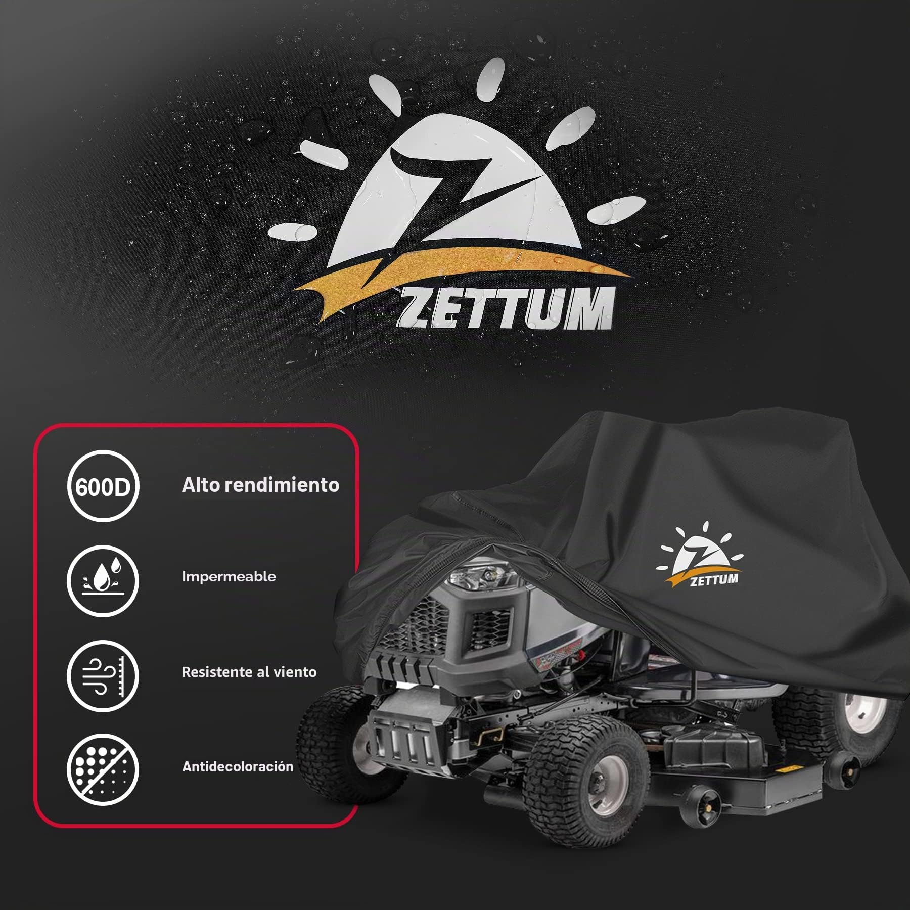 Zettum Cubierta para cortacésped de equitación Exterior, Funda para tractor de césped, 600D Oxford impermeables y resistentes, Cubierta protectora para cortacésped
