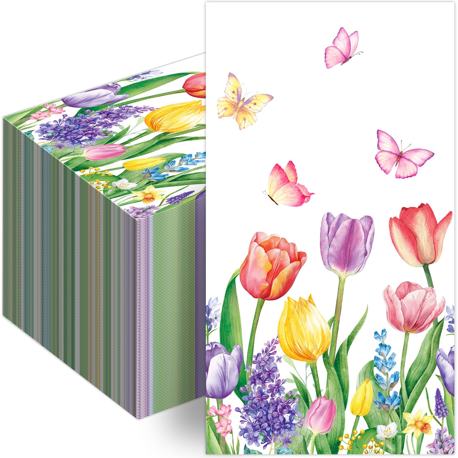 100 Spring Floral Disposable Paper Decorative Guest Napkins Watercolor Tulip Dinner Napkins Floral Decorative Hand Towel for Party Lunch Dinner Kitchen Bathroom