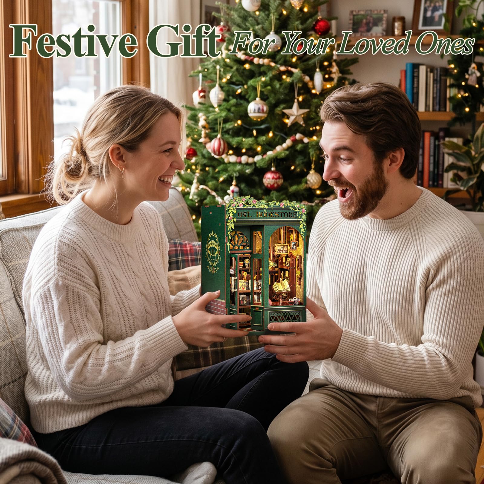 Cutefun Book Nook – 3D-Holzpuzzle für Erwachsene, 139-teiliges Miniatur-Haus Bausatz, DIY Bücherregal-Deko, 3D Puzzle, Geschenk für Frauen, Teenager & Buchliebhaber – OWL Bookstore