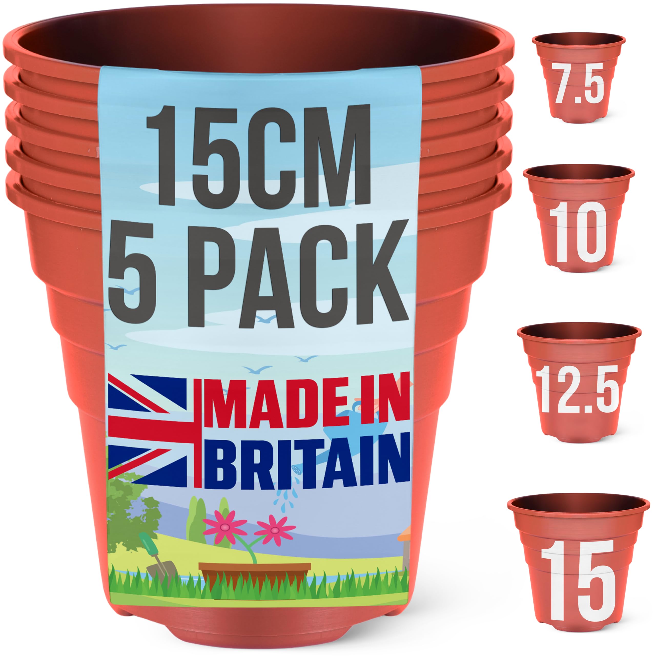 Happy Pots Terracotta Plastic Plant Pot 15Cm – Nursery Pot – 5 Pack – Made In Uk – Recyclable – With Drainage Holes – Bpa Free
