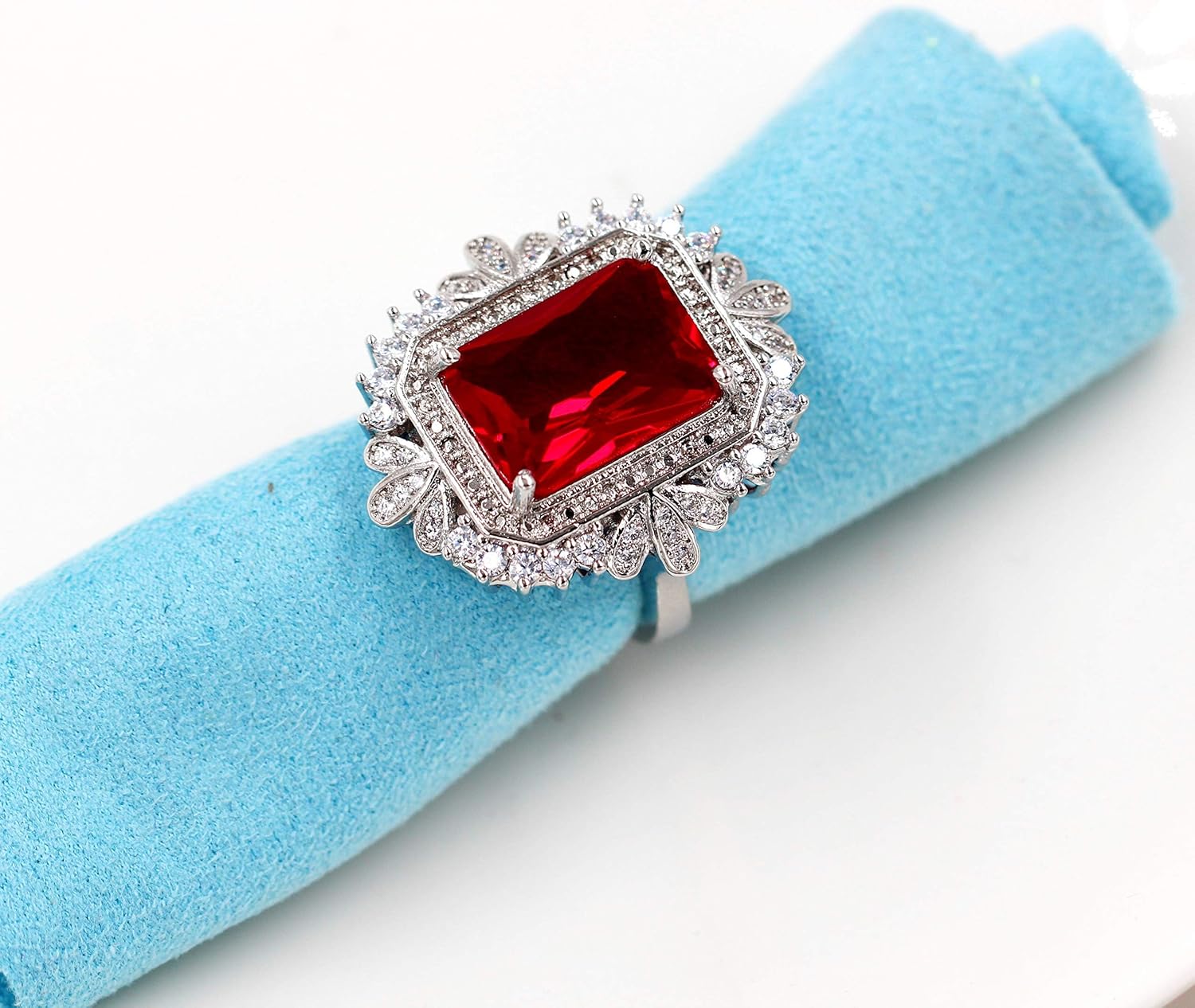 Uloveido Luxury 5 Carat Synthetic Emerald Ring, White Gold Plated Adjustable Emerald Cut Cubic Zirconia Rings Y988 - Image 4