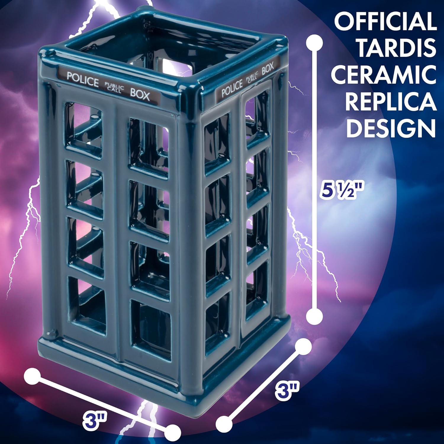 Doctor Who 5.5" Ceramic Tardis Police Box Candle Holder - Holds Tealight & Votive Candles - Officially Licensed - Collectible Dr. Who Decor & Gift for Teens, Adults, Men, Women