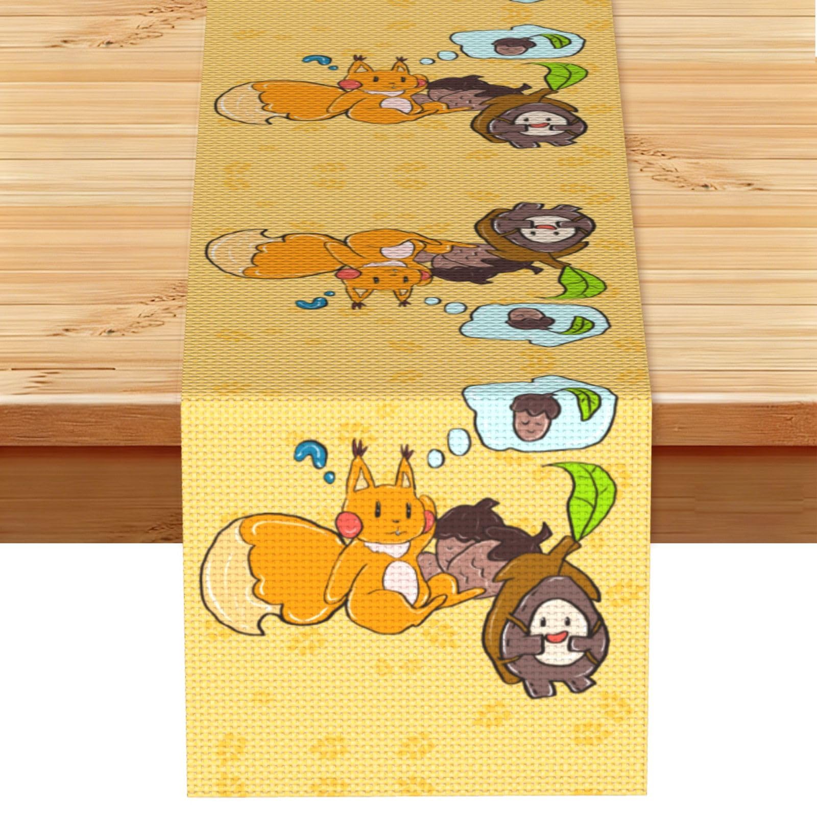 Sunflower Seed Squirrel Linen Feel Table Runner Wedding Party Home Decoration