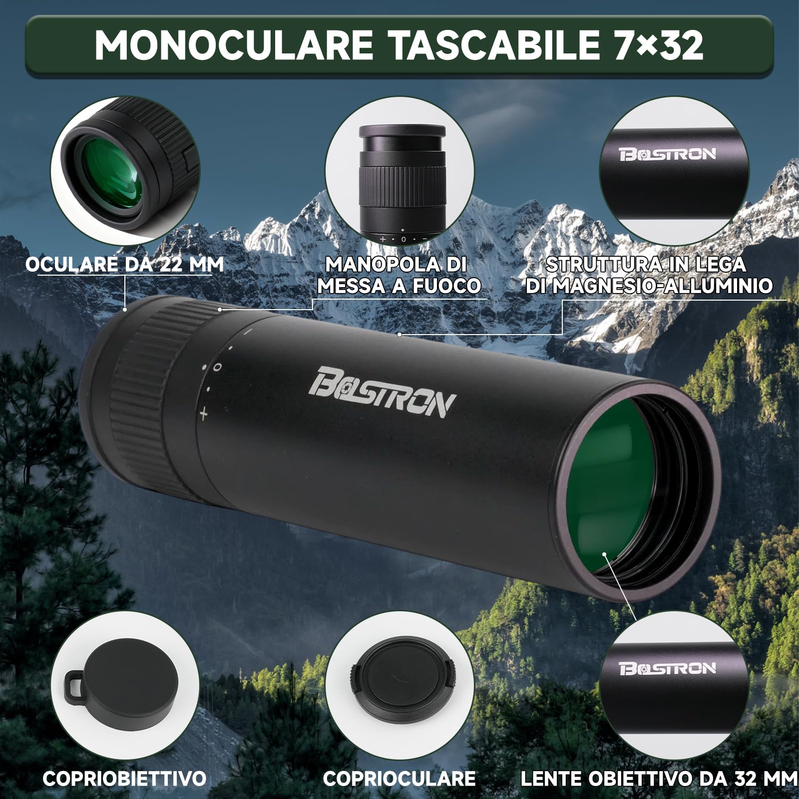 Telescopio Monoculare 7 X 32,HD FMC Professionale per natura | Telescopio Monoculare ad Alta Potenza Impermeabile – Compatto per Adulti per Watching Caccia Campeggio,Concerti