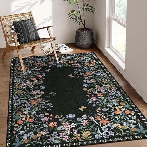 Miniatura 30 de Wonnitar Alfombra de Área Floral Lavable 4x6 Alfombra de Halloween, Alfombras de Otoño Suaves Antideslizantes para Dormitorio, Alfombra de Guardería