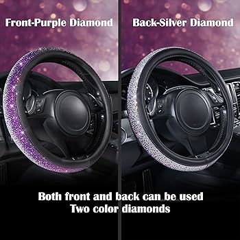 Magnalex Diamond Leather Steering Wheel Cover, Crystal Rhinestones, Universal 15 Inch, Car Protector For Women