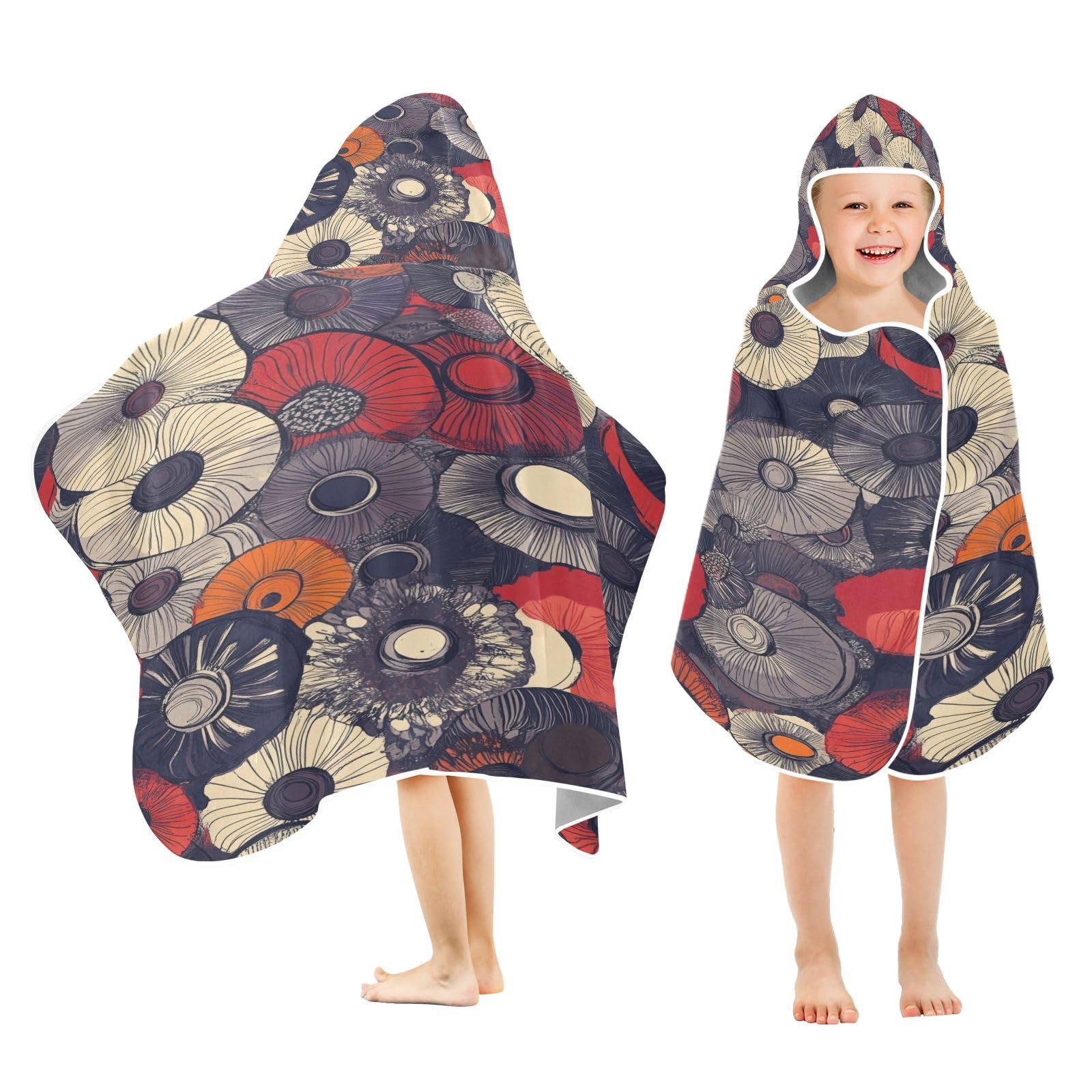 Kigai Mushroom Hooded Beach Towel for Kids Soft Absorbent Quick Dry Bath Towel with Hood Lightweight Toddler Shower Pool Bath Wrap for Boys Girls