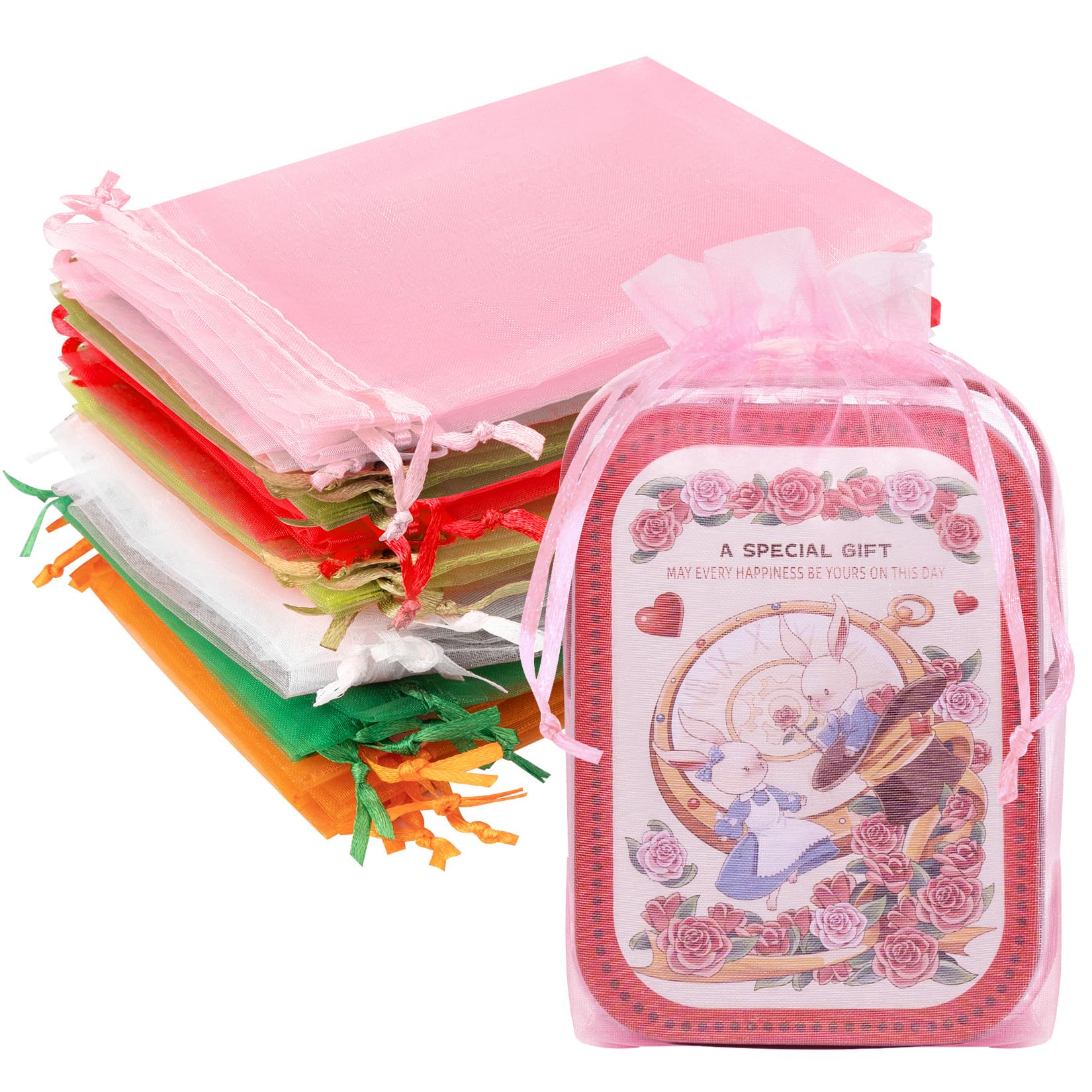 Photo 1 of Crweety 50PCS Organza Bags 6x9 Mixed Color Large Gift Bags Mesh Bag Drawstring for Goodie Candy Jewelry Sachet Wedding Party Favor Halloween Treats Gifts, Rainbow Colorful Gift Wrapping Supplies