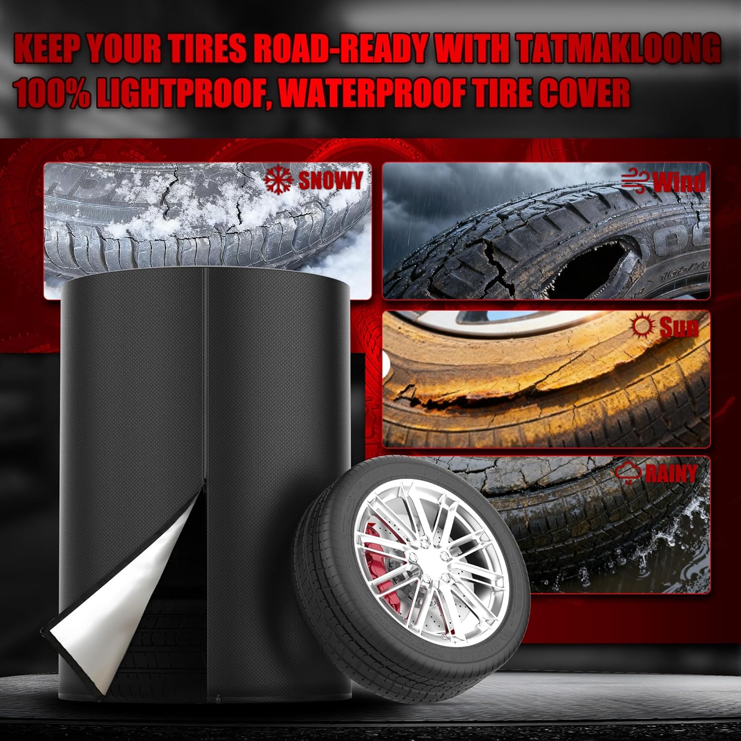 Tire Covers for Storage Outdoor, 420D Waterproof with Zipper Drawstring Lock, Universal Truck RV Trailer Tire Storage, All Season (Holding 4 Tires Within 32 Inch Diameter)