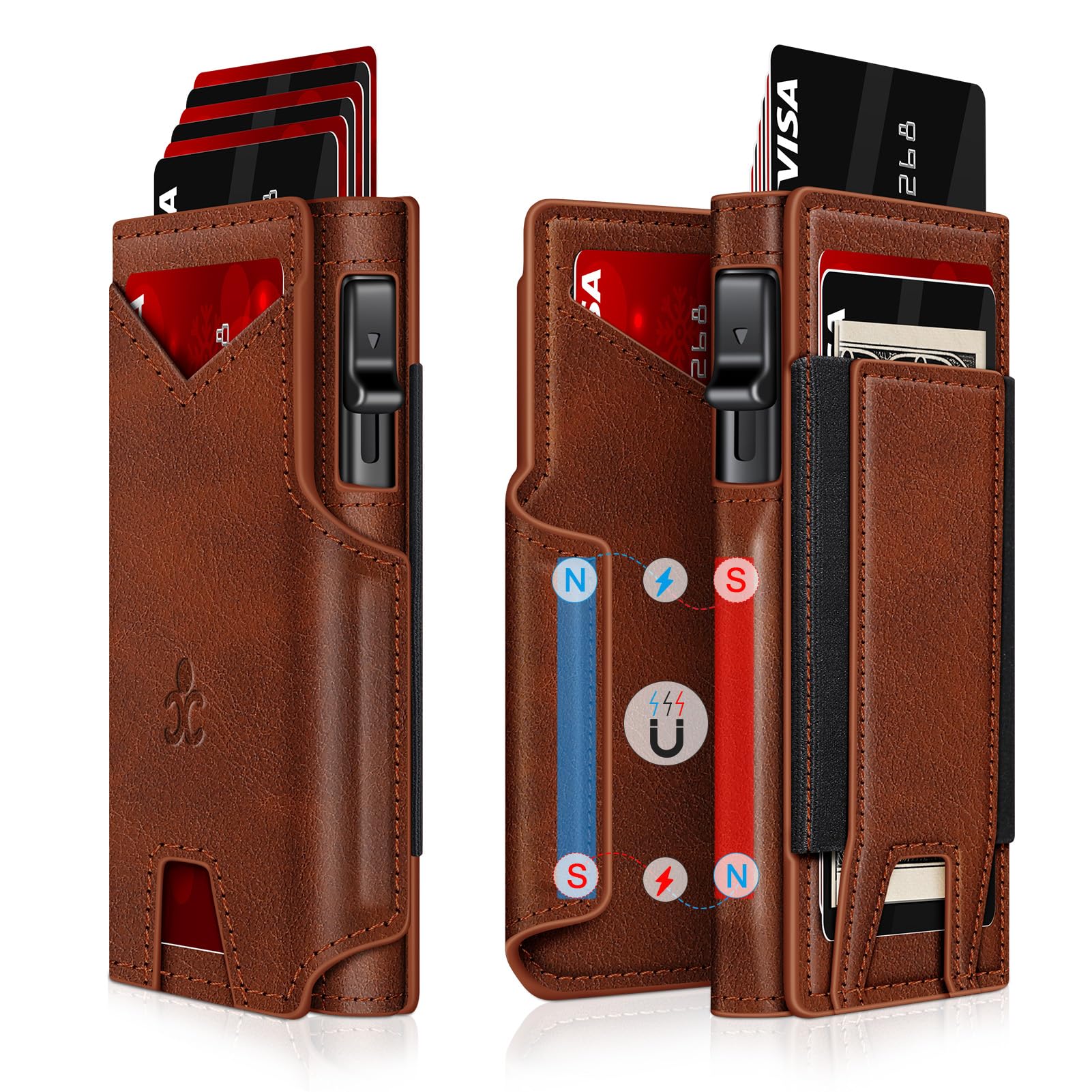 SEMORID Geldbörse für Herren mit schlankem Pop-Up-Kartenhalter, 9–13 Karten, Bifold Minimalistische Smart Wallet RFID Blocking Kreditkartenetui mit Ausweisfenster & dehnbarem Geldfach (Schwarz