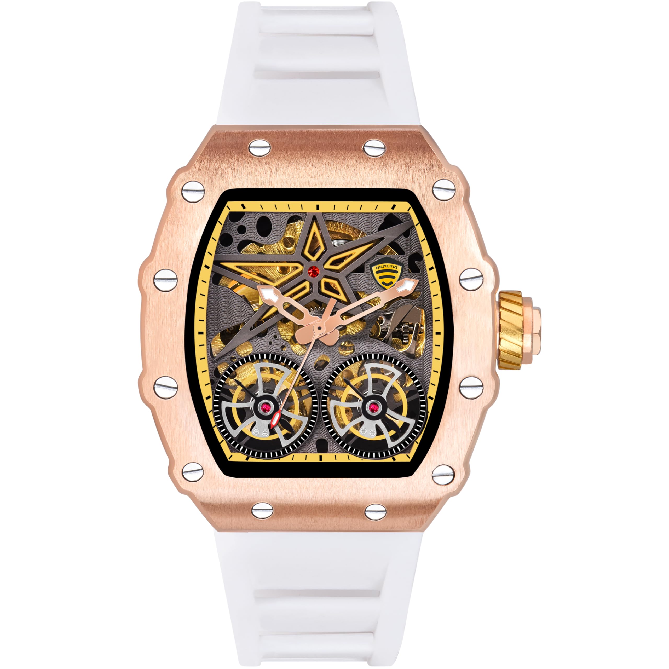 Benling Silicone Marvel Series Automatic Mechanical Analog Watch For Men, With Flywheel Unique Dial Luxury - White (B0CMT9PS12) Amazon Price History, Amazon Price Tracker