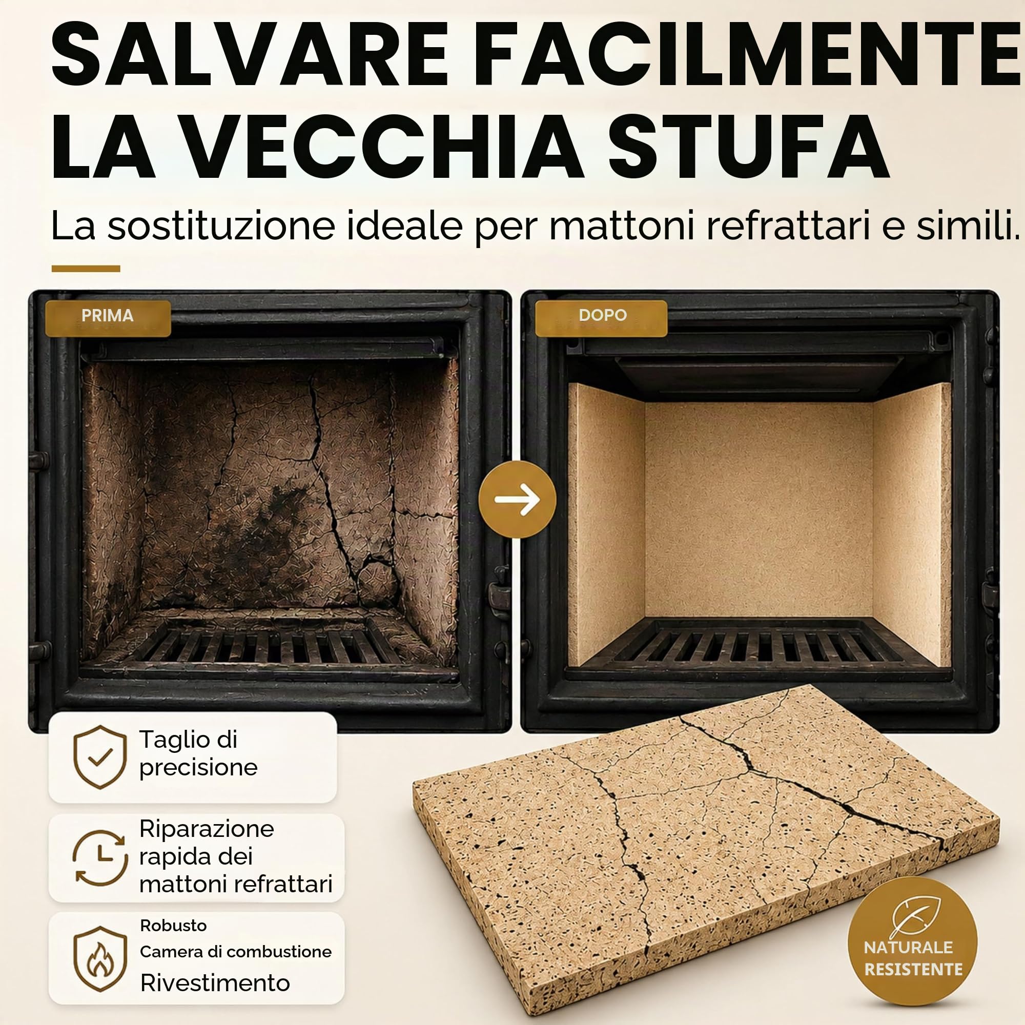 Pannelli di ricambio in vermiculite, 3 pezzi, 500 x 300 x 30 mm