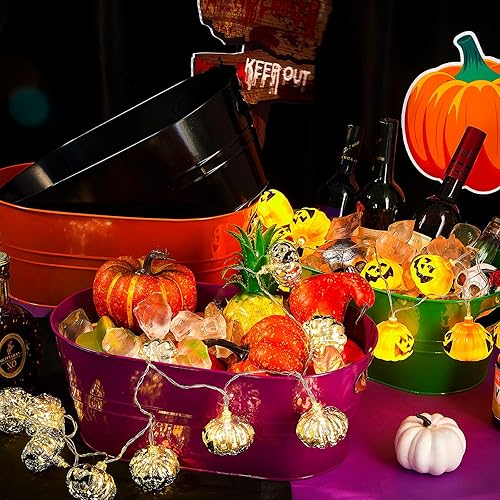 Miniatura 5 de 4 cubos de bebidas de Halloween de 4 galones, grandes tinas de hielo para fiestas, recipientes de metal galvanizado para bebidas, cerveza, vino,