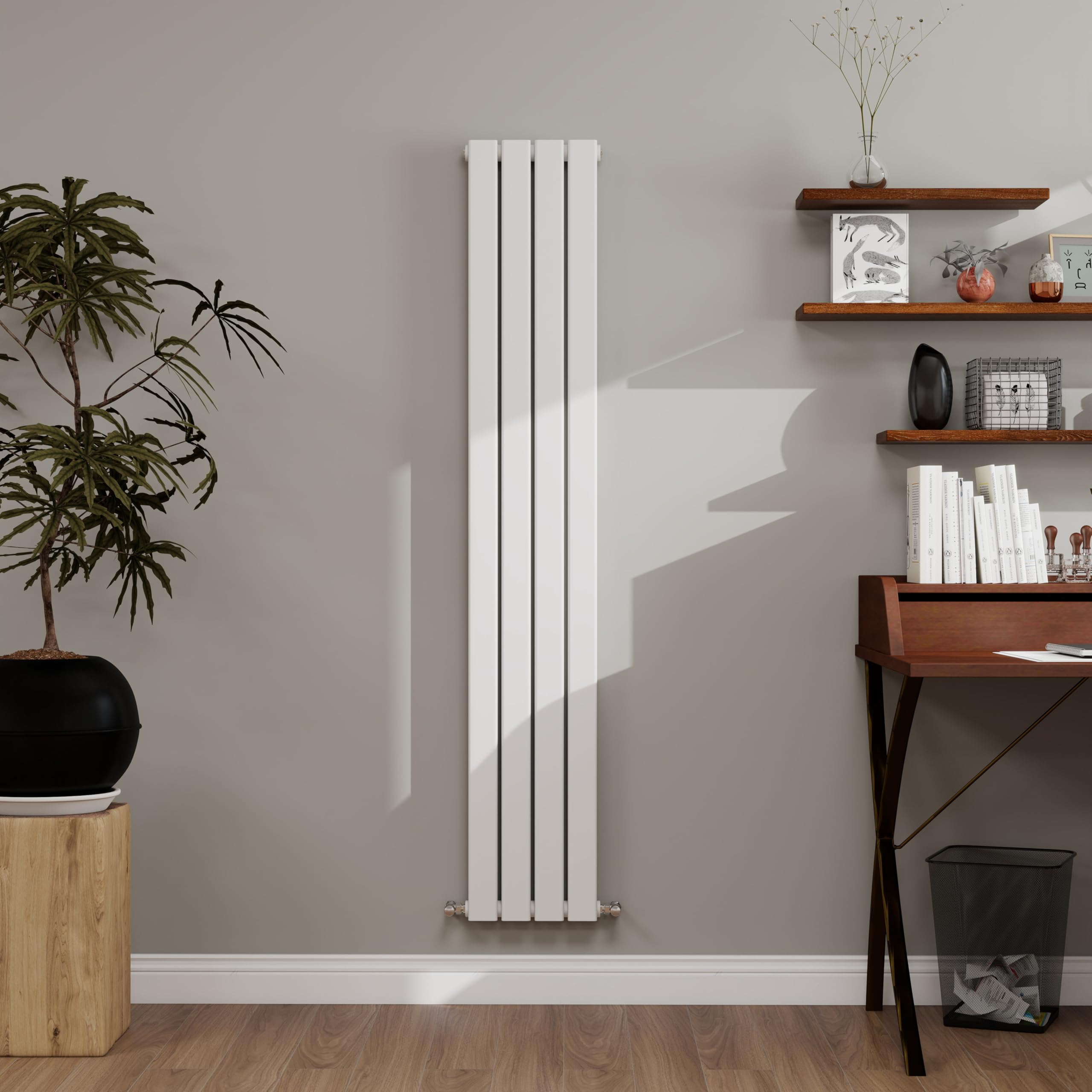 White Designer Radiator Vertical 1600×272mm Double Flat Panel - Wall/Floor Mounted for Modern Multi-Scene & Central Heating 3038 BTU