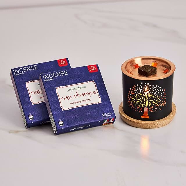 Nag Champa Incense Bricks (2 x 9 Bricks) & Tree of Life Exotic Incense Burner by Aromafume | Made with Sandalwood, Jasmin...