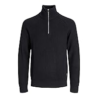 JACK & JONES Jjpannel Knit Half Zip Aw25 Aw25-Maglia a Mezza, Nero
