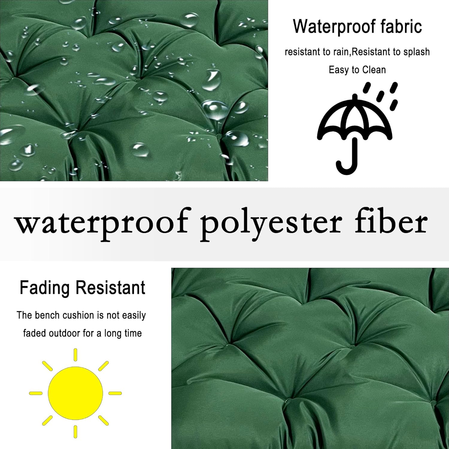 Porch Swing Cushions for Garden: Swing Replacement Cushions 2-3 Seater Waterproof Porch Bench Cushion with Ties - 4" Thick Patio Swing Cushion for Outdoor Furniture Chair Backyard