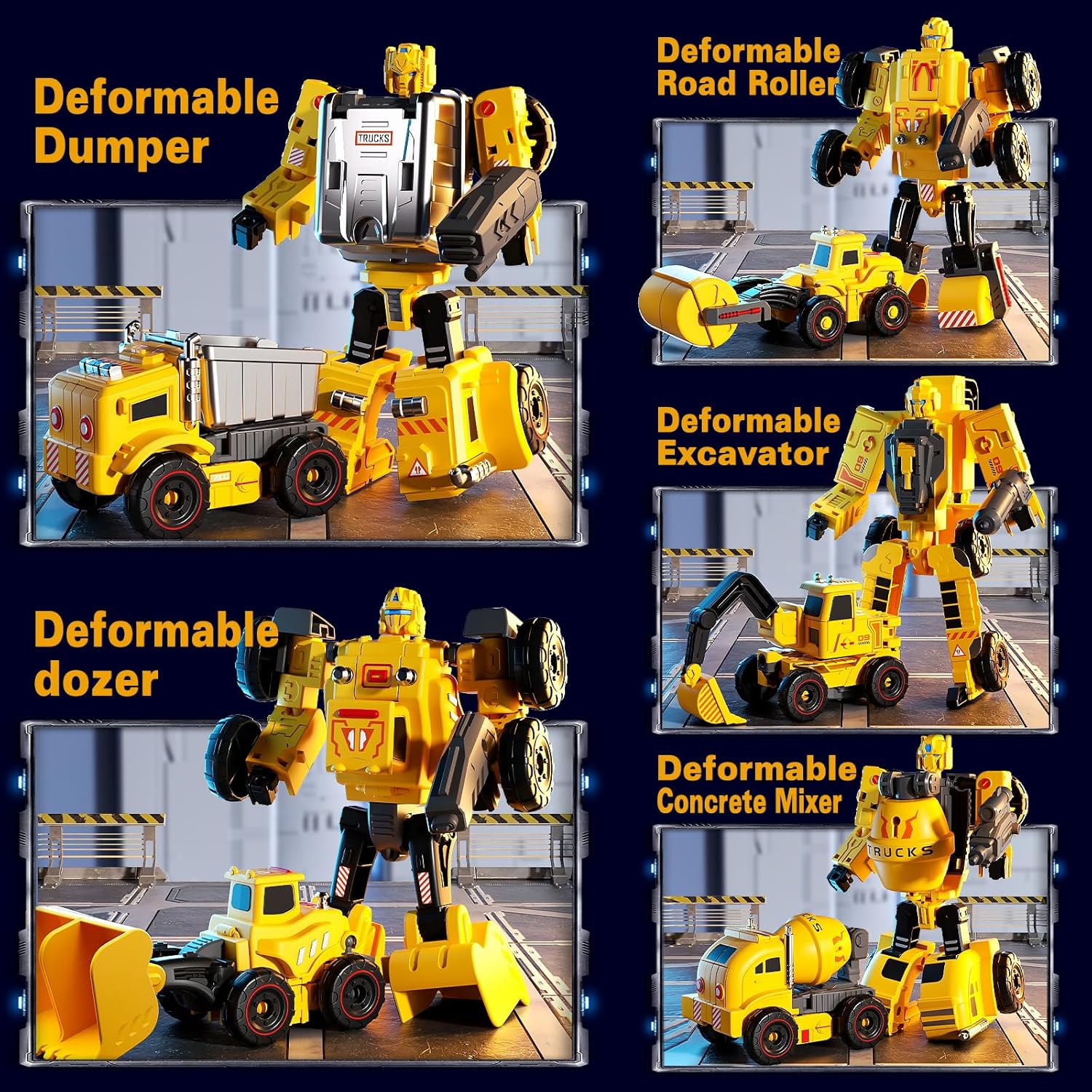 5-in-1 Transforming Construction Trucks Toys for Boys 3-6, STEM Building Vehicles Action Figures with Weapons for Child Age 4-7 – Toddler Robot Car Playset for Kids Birthday Gift