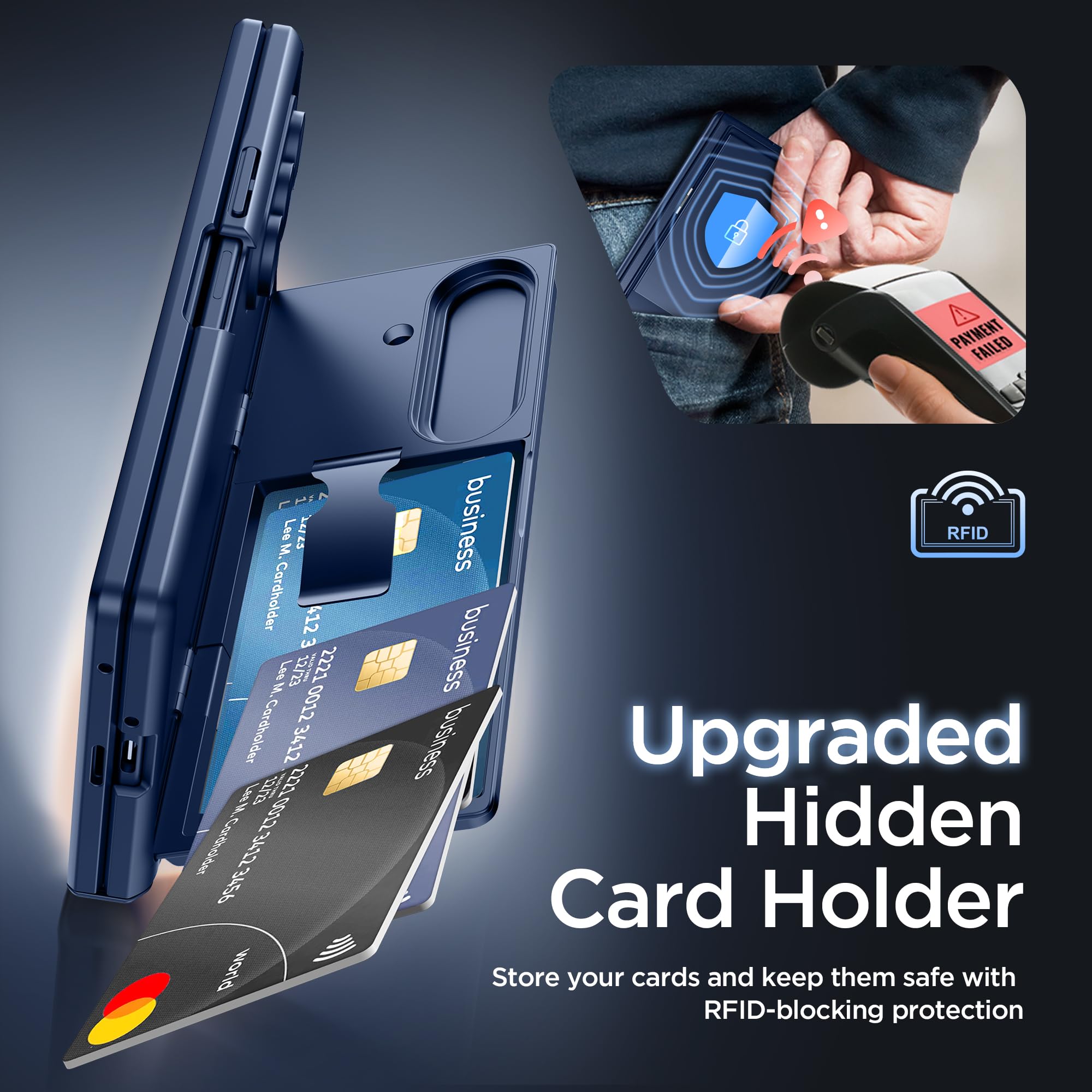 Tongate Custodia a portafoglio per Z Fold con pellicola protettiva, 4 scomparti per schede, anti-spia, supporto integrato e copertura per fotocamera scorrevole, resistente, antiurto, blu