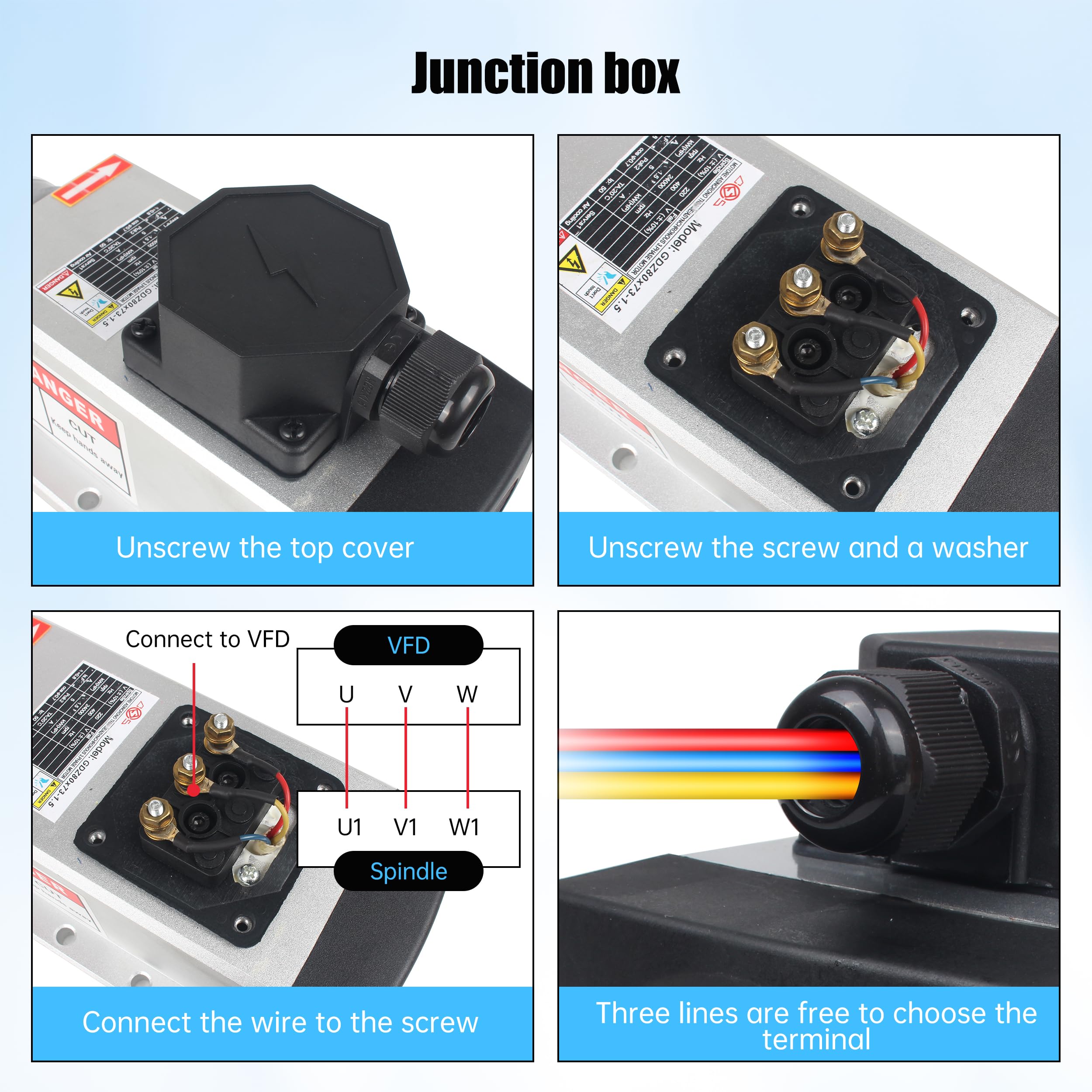 RATTMMOTOR 1.5KW Spindle Motor 220V Square Air Cooled Spindle Motor ER11, 24000RPM High Speed Spindle Motor 4 Bearings 3-Phase 5A 400Hz for CNC Router Engraver Milling Cutting Machine