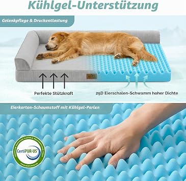 COZY KISS Q-MAX > 0.4 Cooling Dog Bed Medium Dogs Orthopaedic Dog Basket with Sides Dog Sofa with Removable Cover and Waterproof Inner Layer Soft Dog Beds Grey XL (107 x 76 x 18 cm)