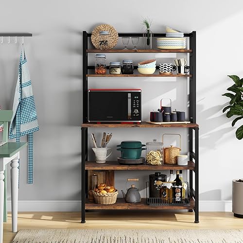 Miniatura 2 de LITTLE TREE Estante para hornear de cocina de 5 niveles con gabinete para microondas, soporte para horno de cocina, estante de almacenamiento, color