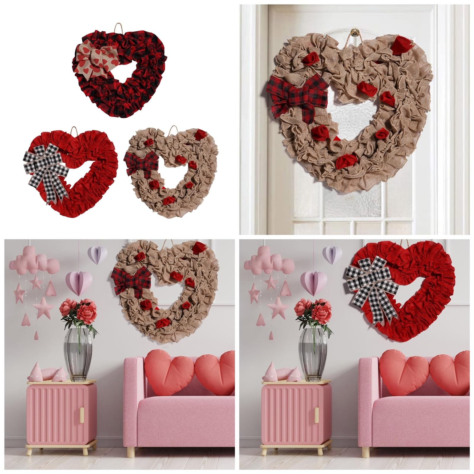 Ghirlanda Di San Valentino A Forma Di Cuore – Fiori Artificiali In Seta, Decorazione Romantica Per Porta, Parete O Scrivania